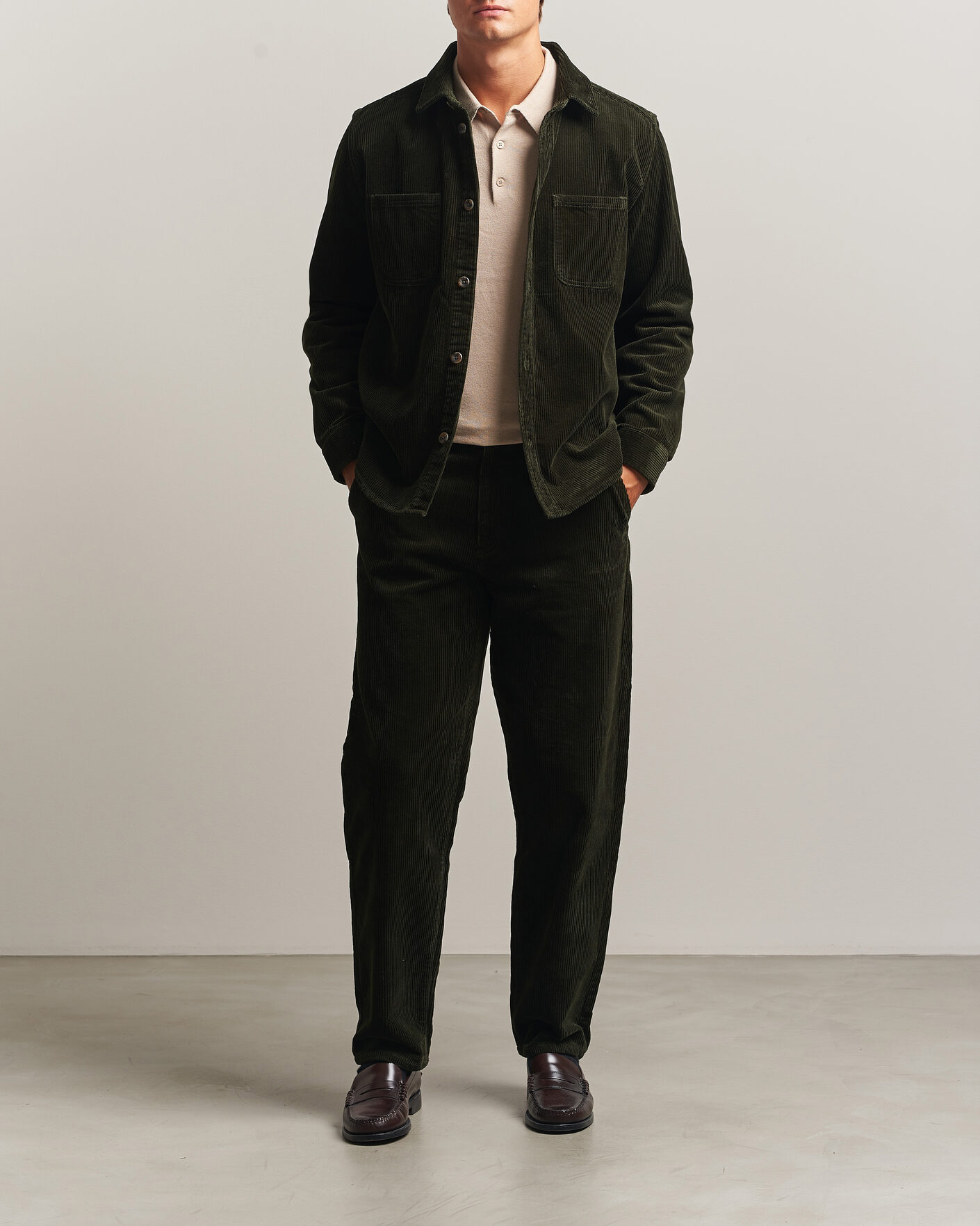 Herre | Skjorter | LES DEUX | Corduroy Overshirt Rosin Green