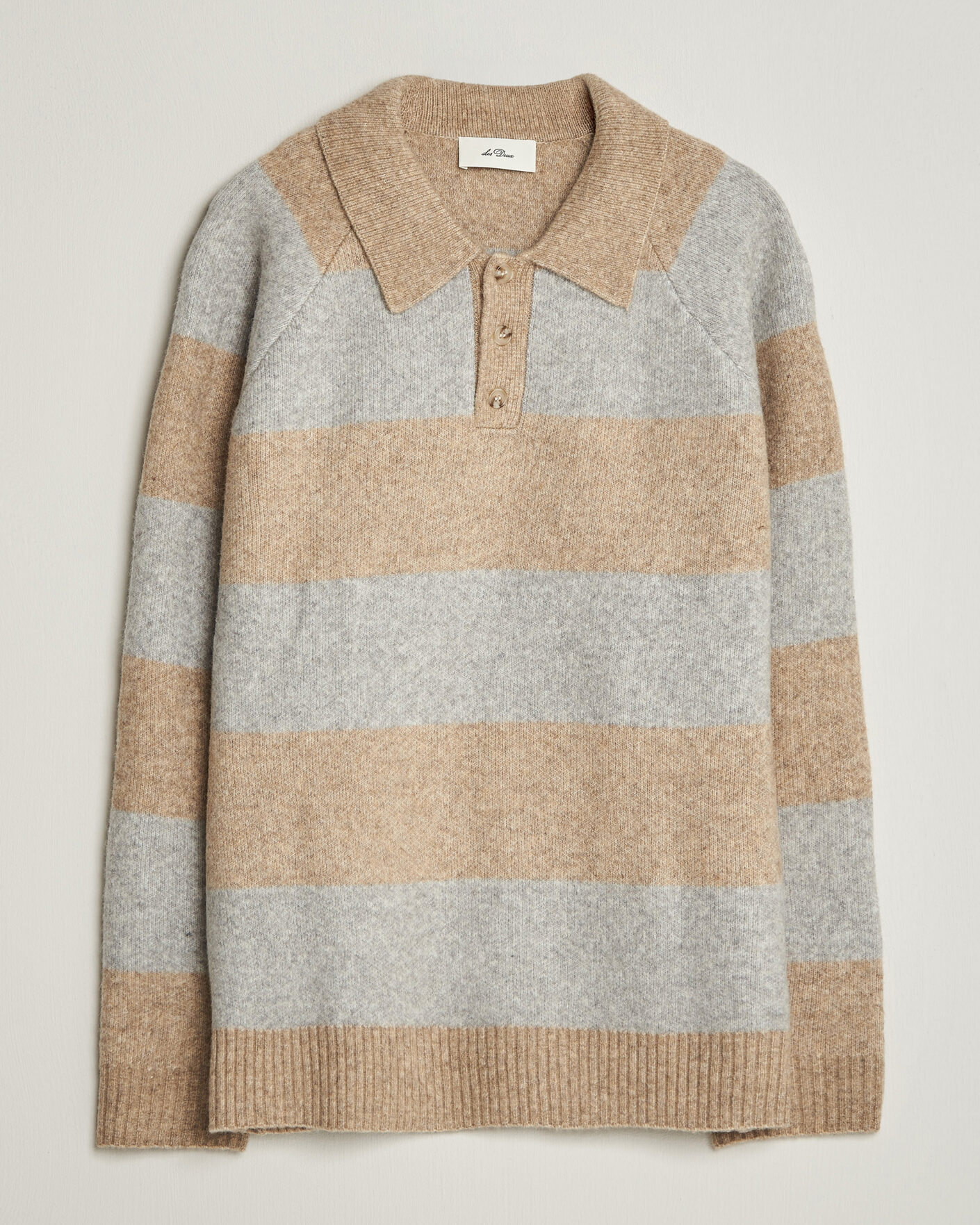 Herre | Gensere | LES DEUX | Striped Melange Knit Polo Light Sand Melange