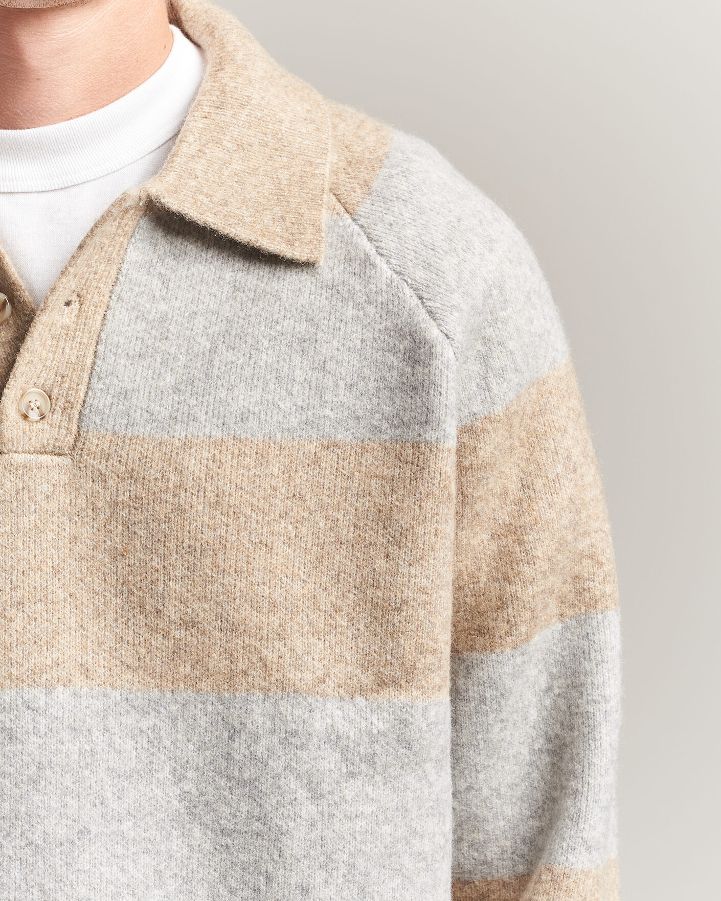 Herre | Gensere | LES DEUX | Striped Melange Knit Polo Light Sand Melange