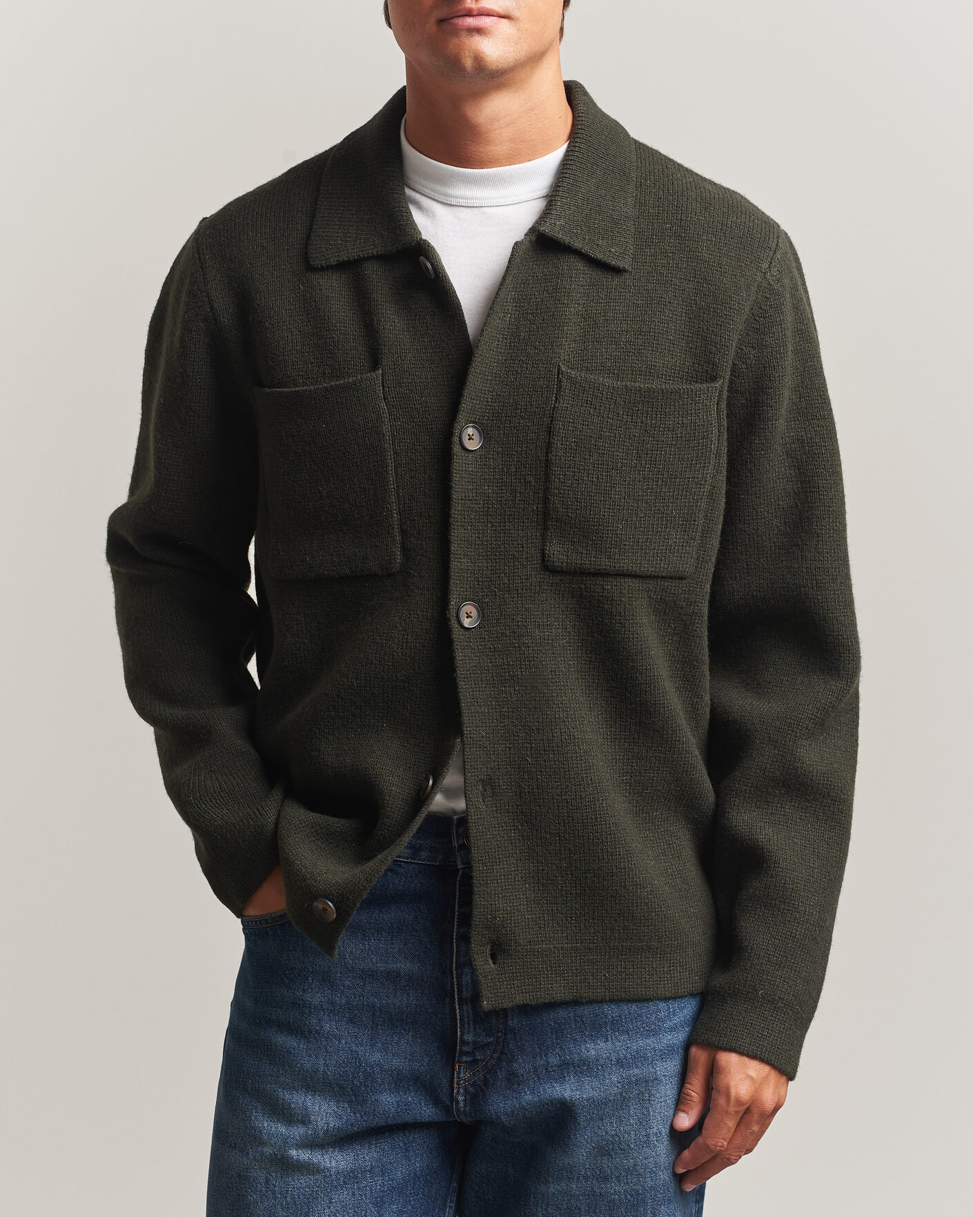 Herre | Gensere | LES DEUX | Milano Knit Overshirt Rosin Green