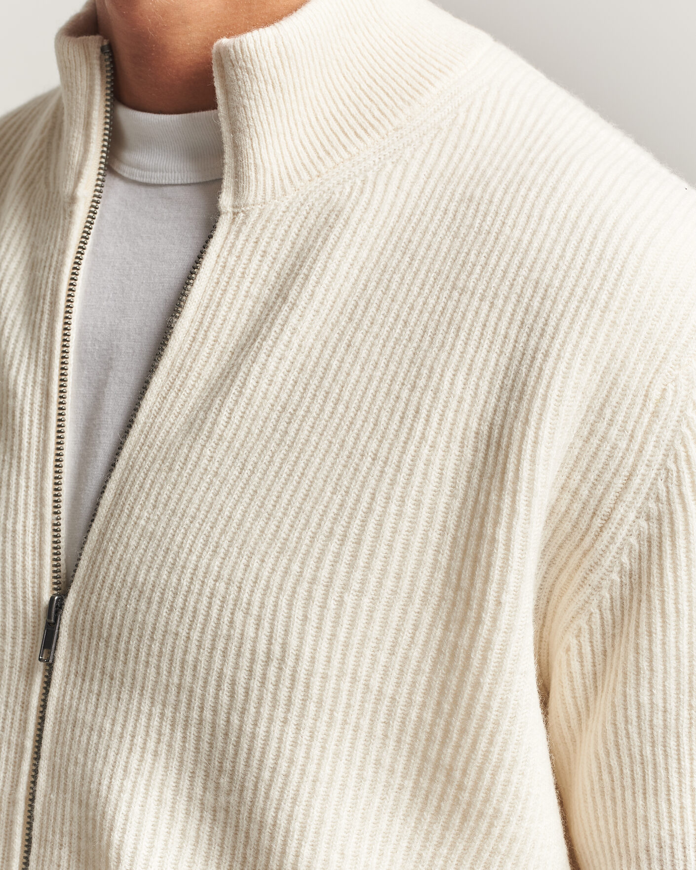 Herre | Gensere | LES DEUX | Wool Rib Zipper Knit Ivory Melange