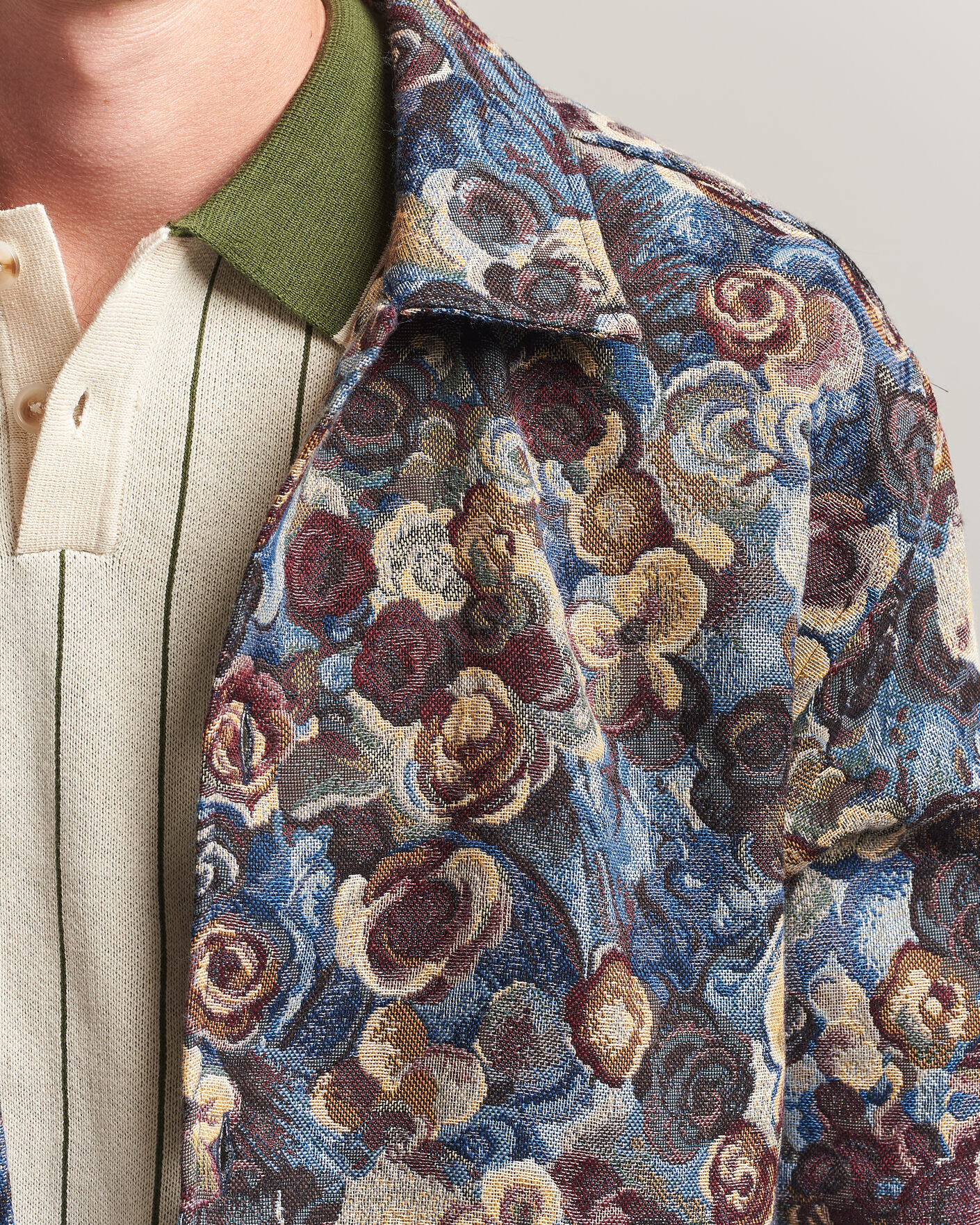 Herre | Skjorter | LES DEUX | Flower Jaquard Overshirt Blue Multi