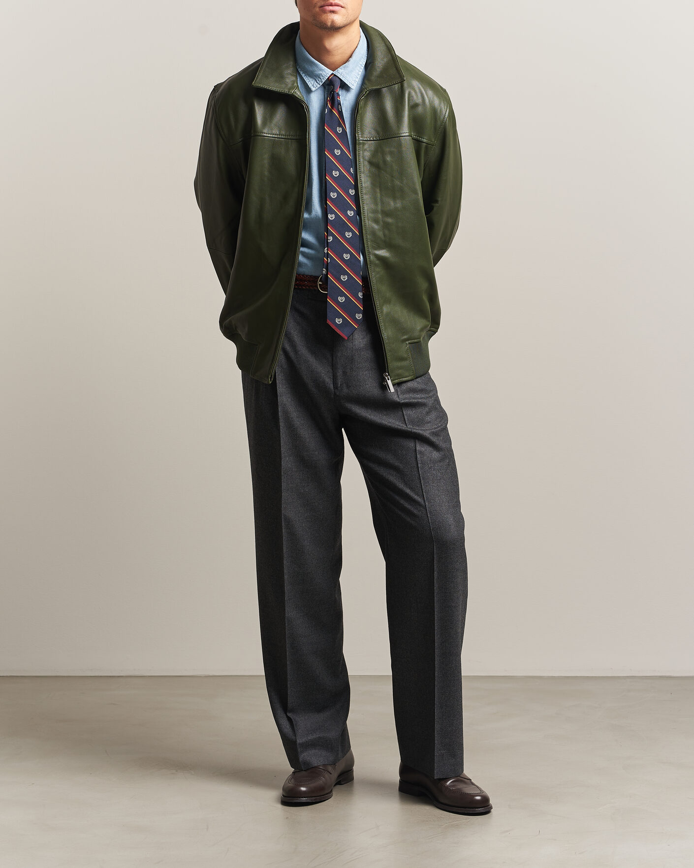 Herre | Jakker | LES DEUX | Leather Varsity Jacket Rifle Green