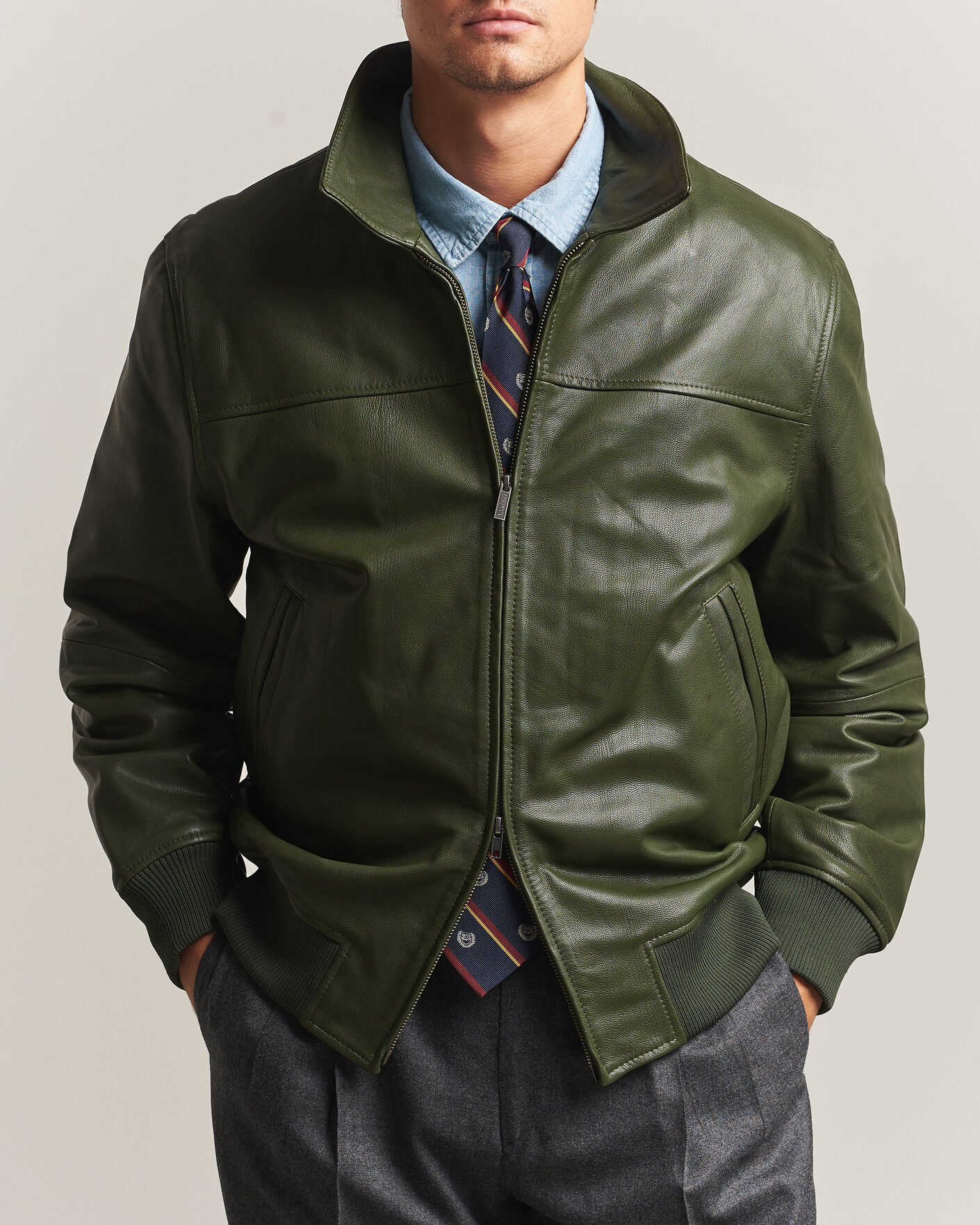 Herre | Jakker | LES DEUX | Leather Varsity Jacket Rifle Green