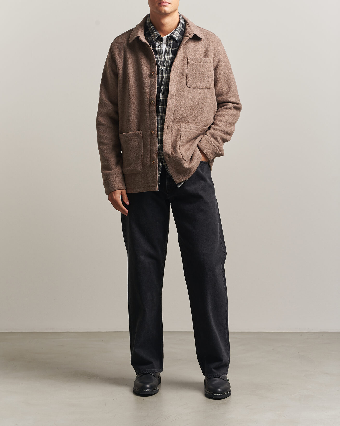Herre | Skjorter | LES DEUX | Wool Overshirt Dark Sand Melange