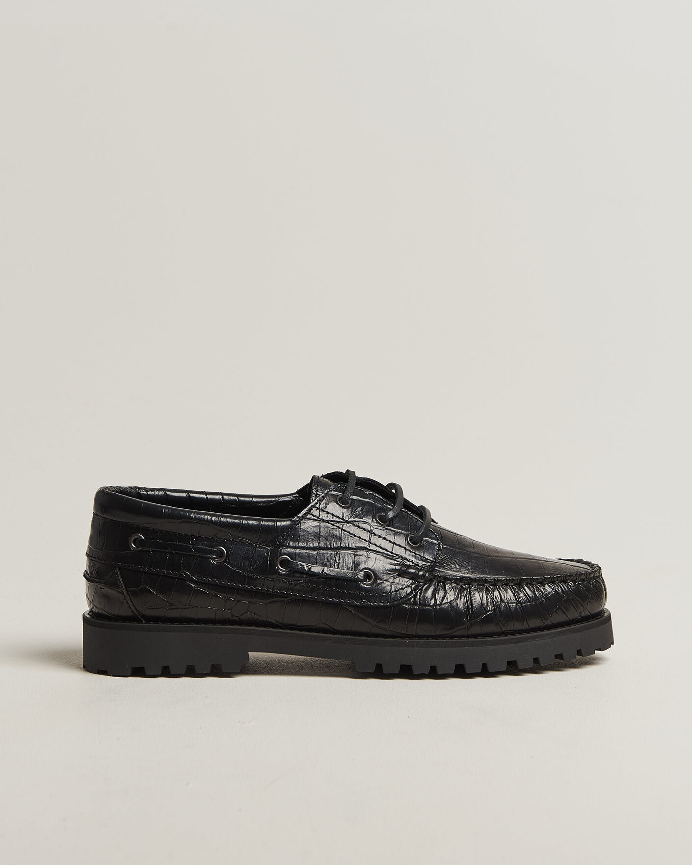 Herre | Seilersko | LES DEUX | Croco Boat Shoe Black