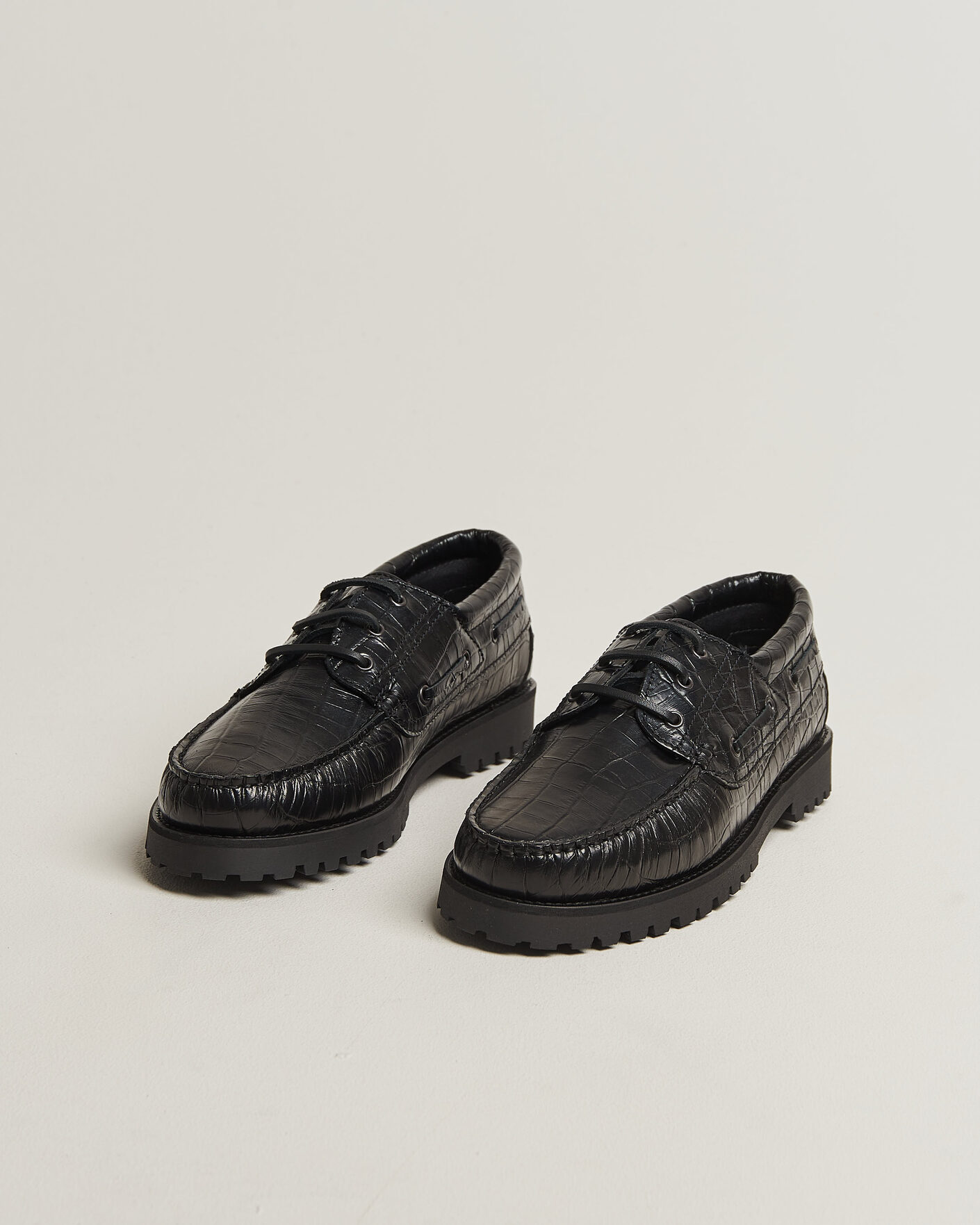 Herre | Seilersko | LES DEUX | Croco Boat Shoe Black