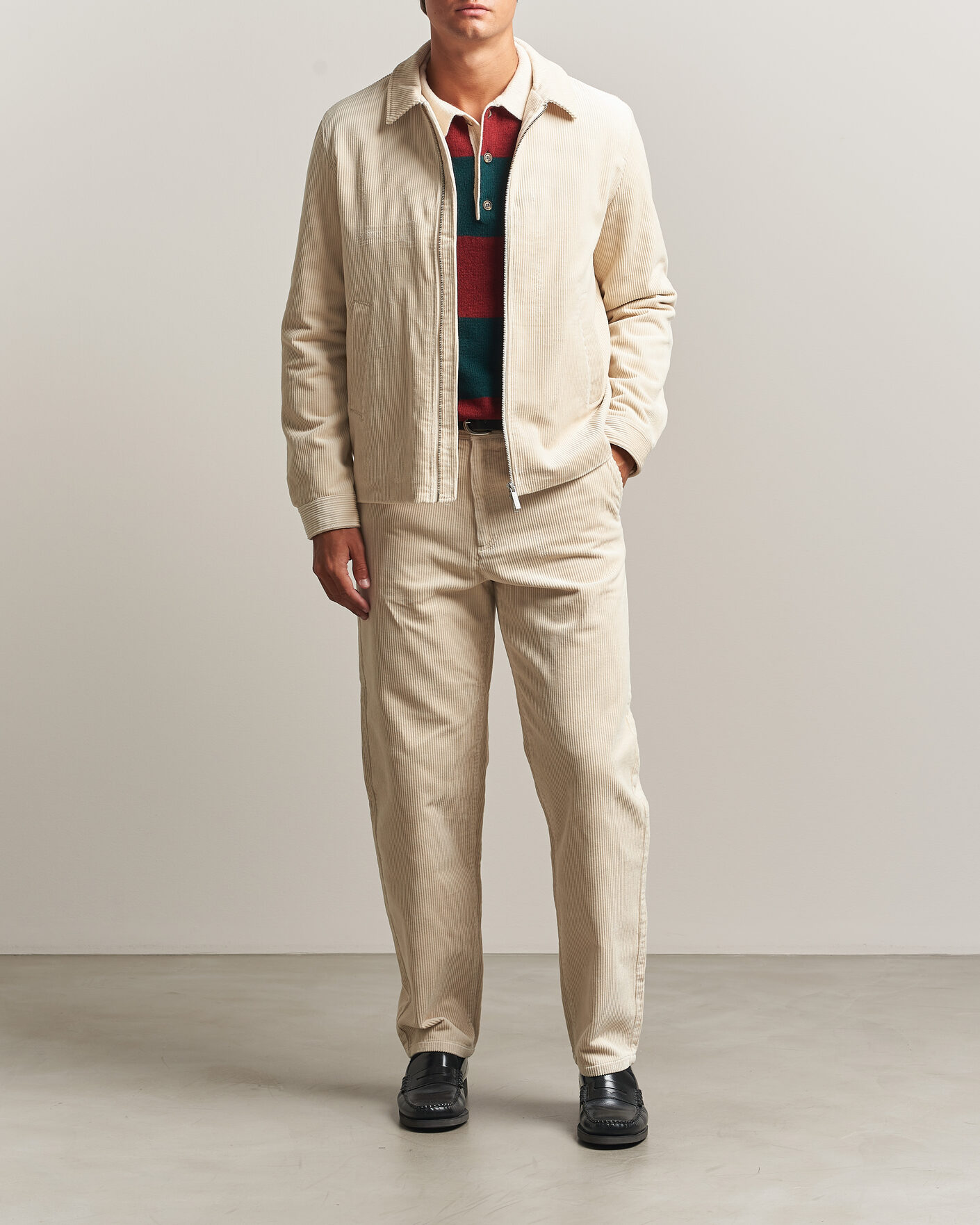 Herre | Jakker | LES DEUX | Corduroy Zipper Coach Jacket Ivory