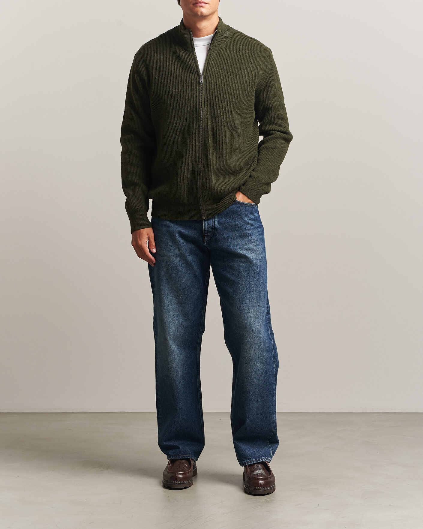 Herre | Gensere | LES DEUX | Wool Rib Knitter Zip Rosin Green