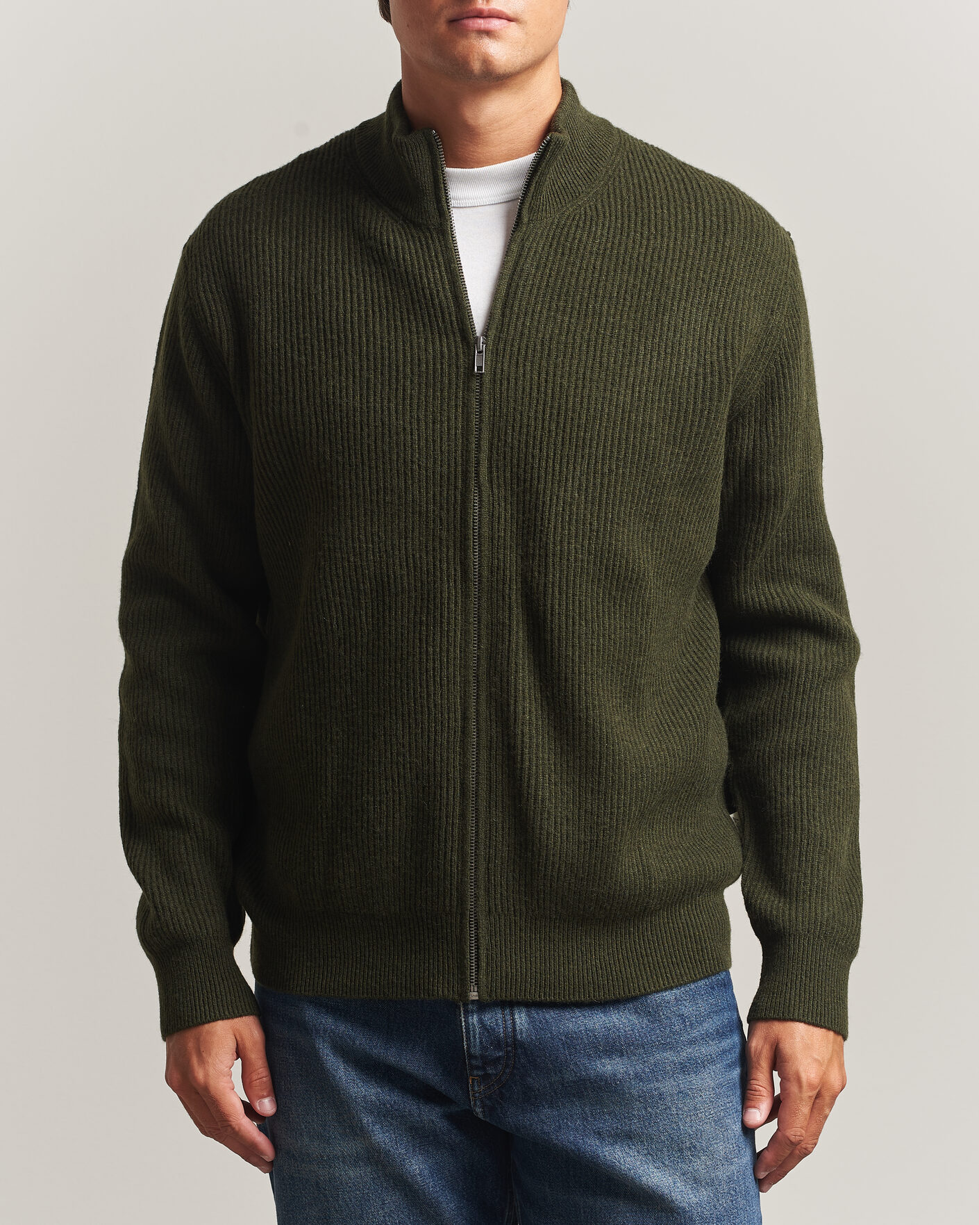 Herre | Gensere | LES DEUX | Wool Rib Knitter Zip Rosin Green