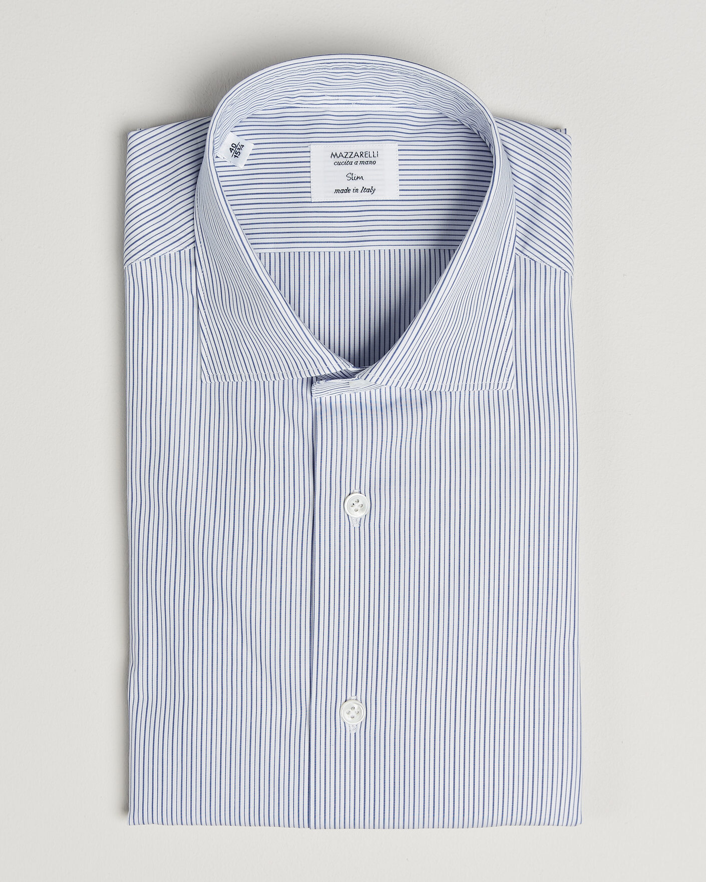 Herre | Skjorter | Mazzarelli | Soft Cotton Popeline Shirt Blue Stripe