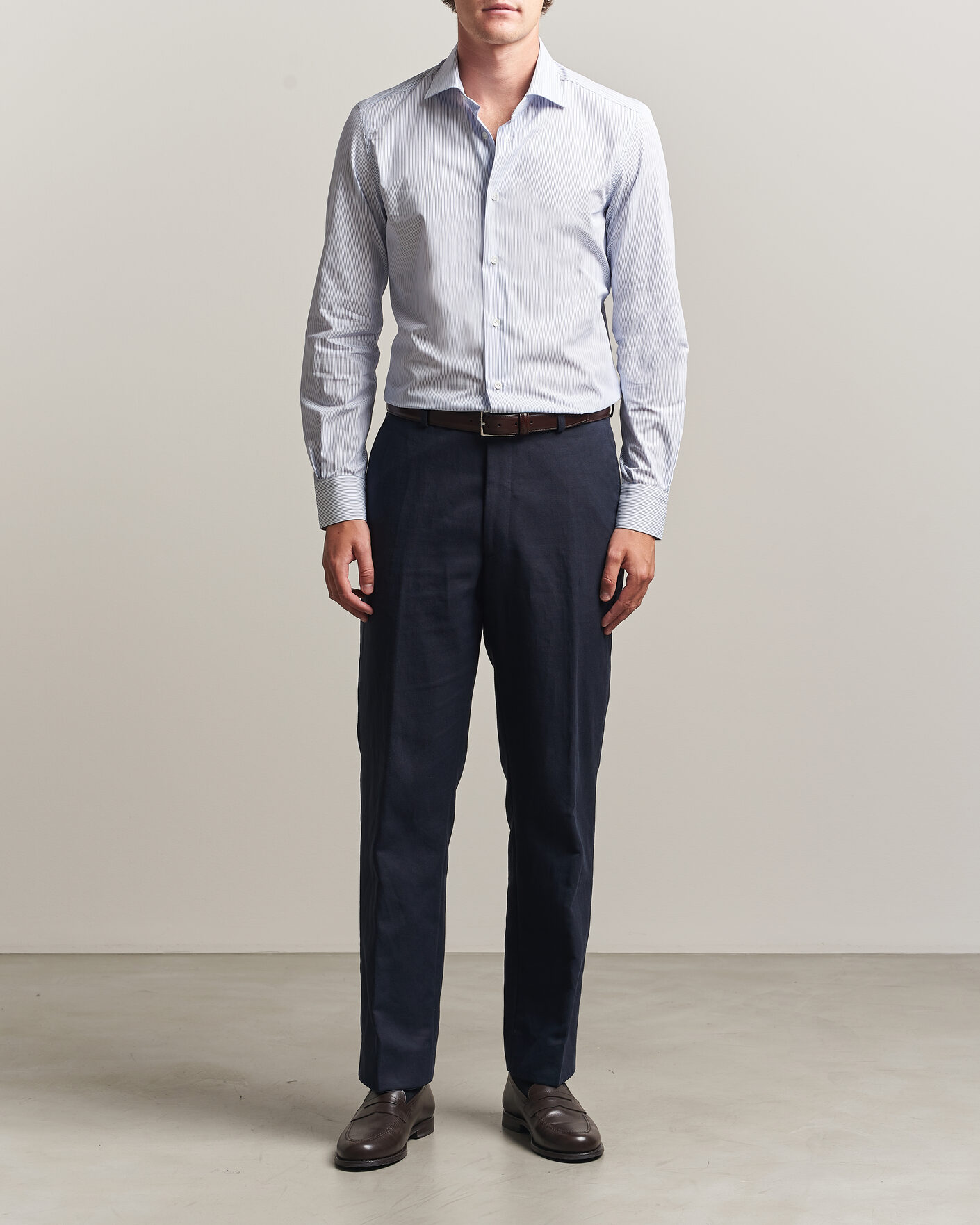Herre | Skjorter | Mazzarelli | Soft Cotton Popeline Shirt Blue Stripe
