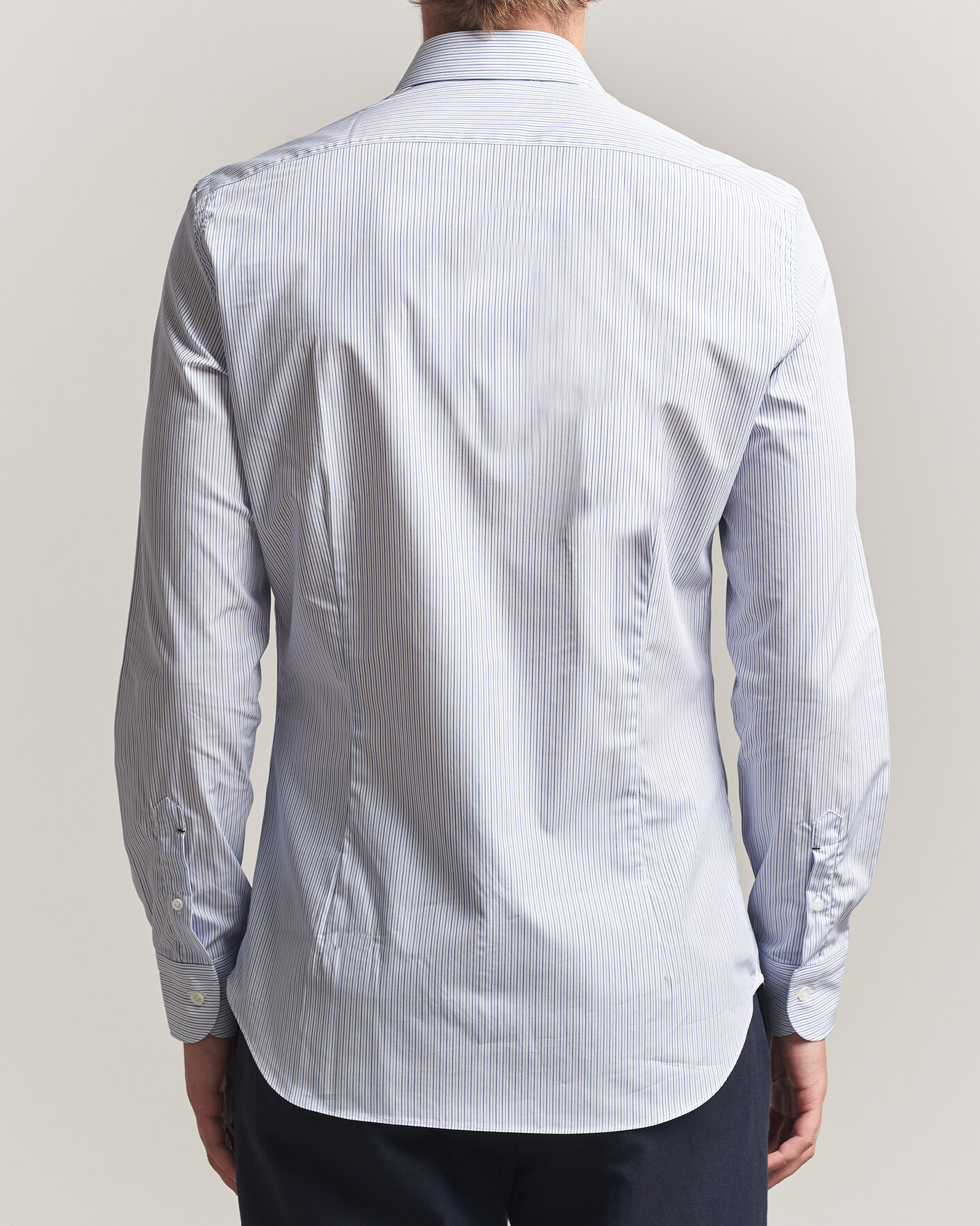 Herre | Skjorter | Mazzarelli | Soft Cotton Popeline Shirt Blue Stripe