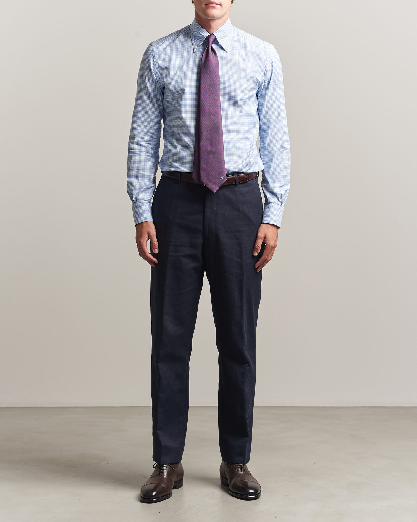 Herre | Skjorter | Mazzarelli | Soft Oxford Button Down Shirt Light Blue Check