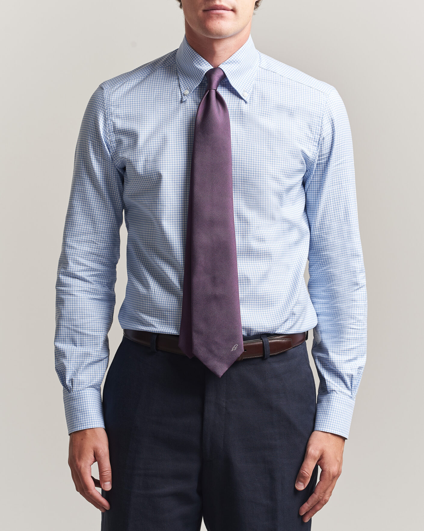 Herre | Skjorter | Mazzarelli | Soft Oxford Button Down Shirt Light Blue Check
