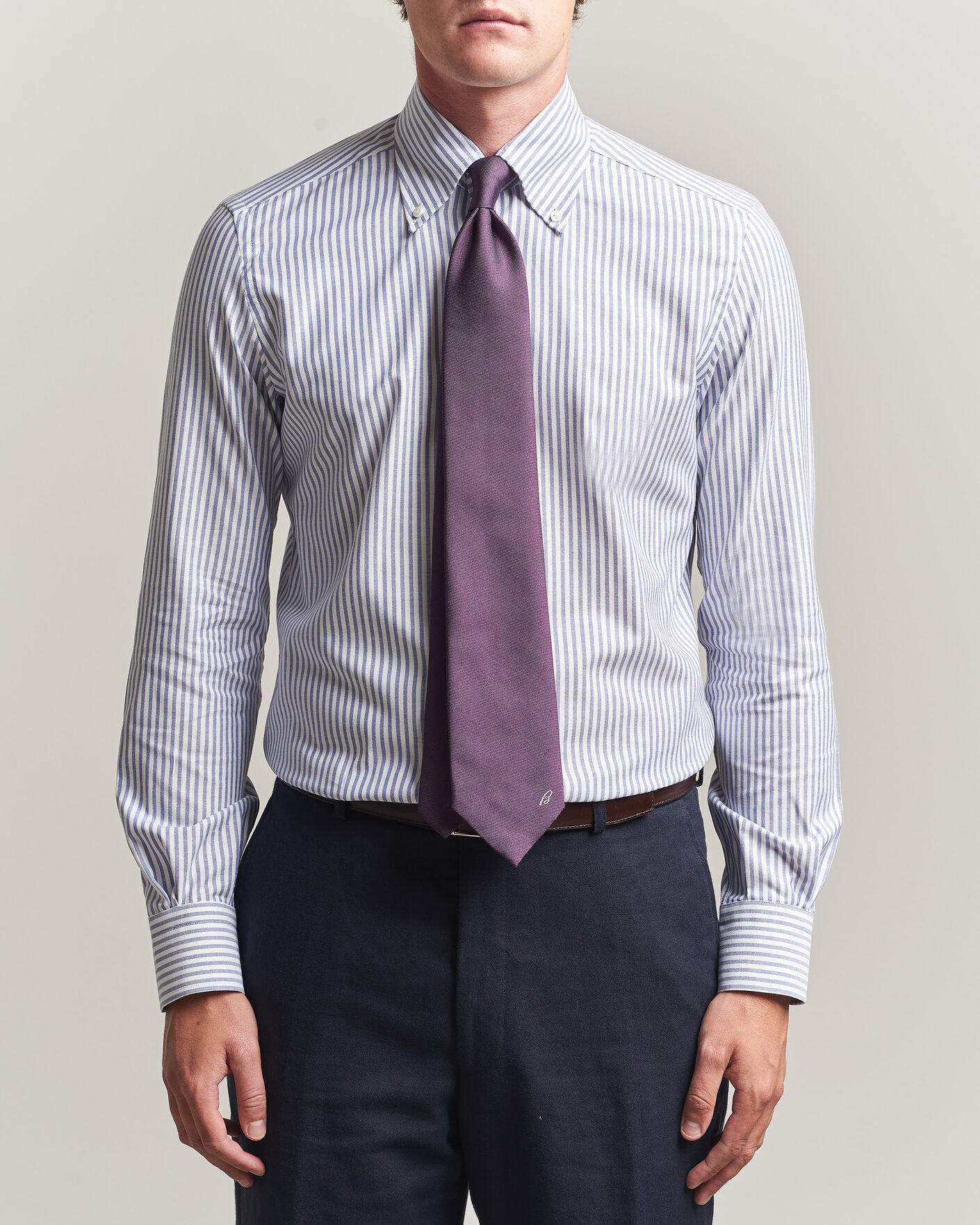 Herre | Skjorter | Mazzarelli | Soft Oxford Button Down Shirt Blue Stripe