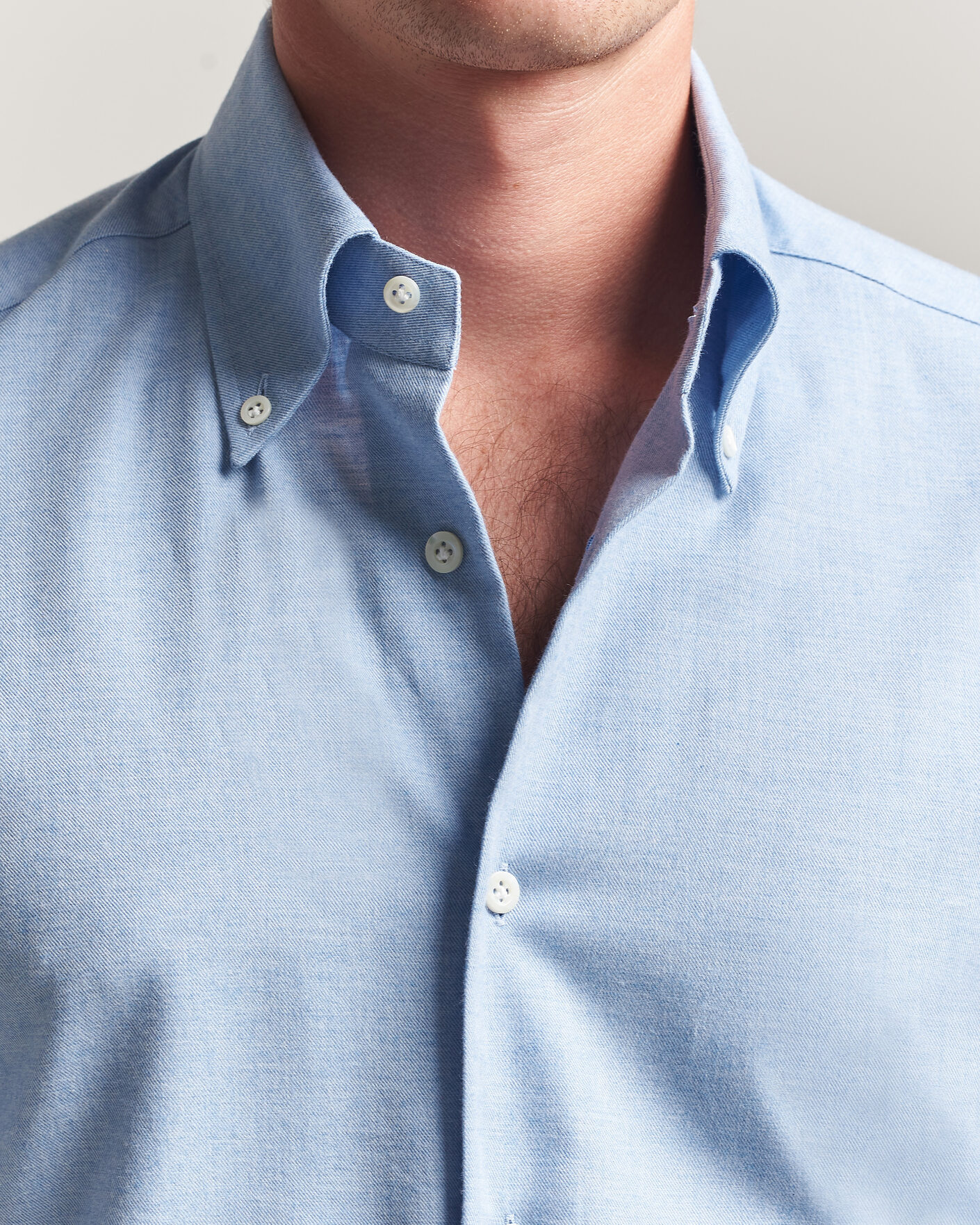 Herre | Skjorter | Mazzarelli | Soft Flannel Button Down Shirt Light Blue