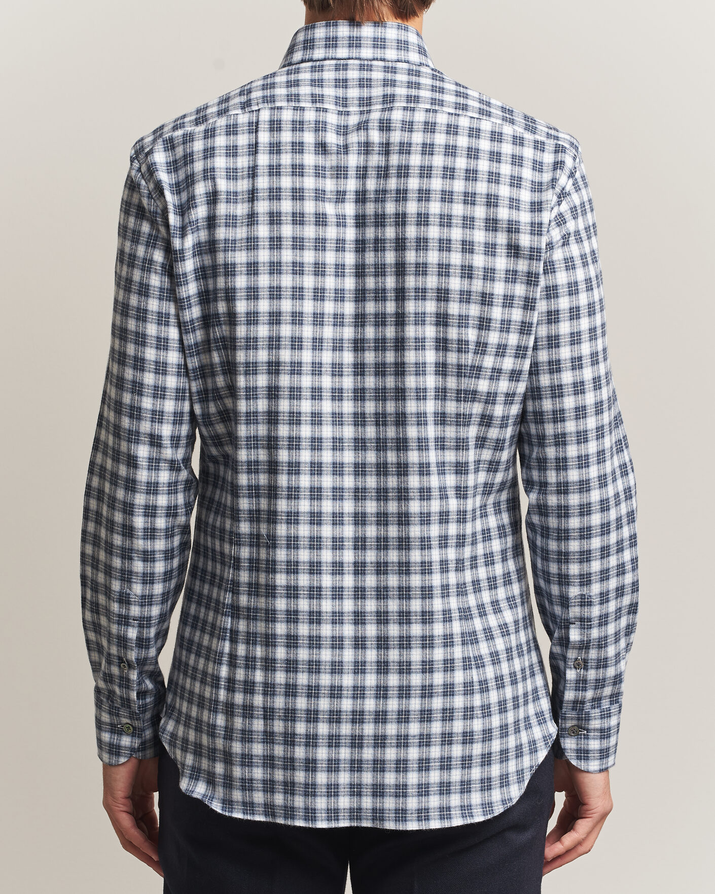 Herre | Skjorter | Mazzarelli | Soft Flannel Button Down Shirt Navy