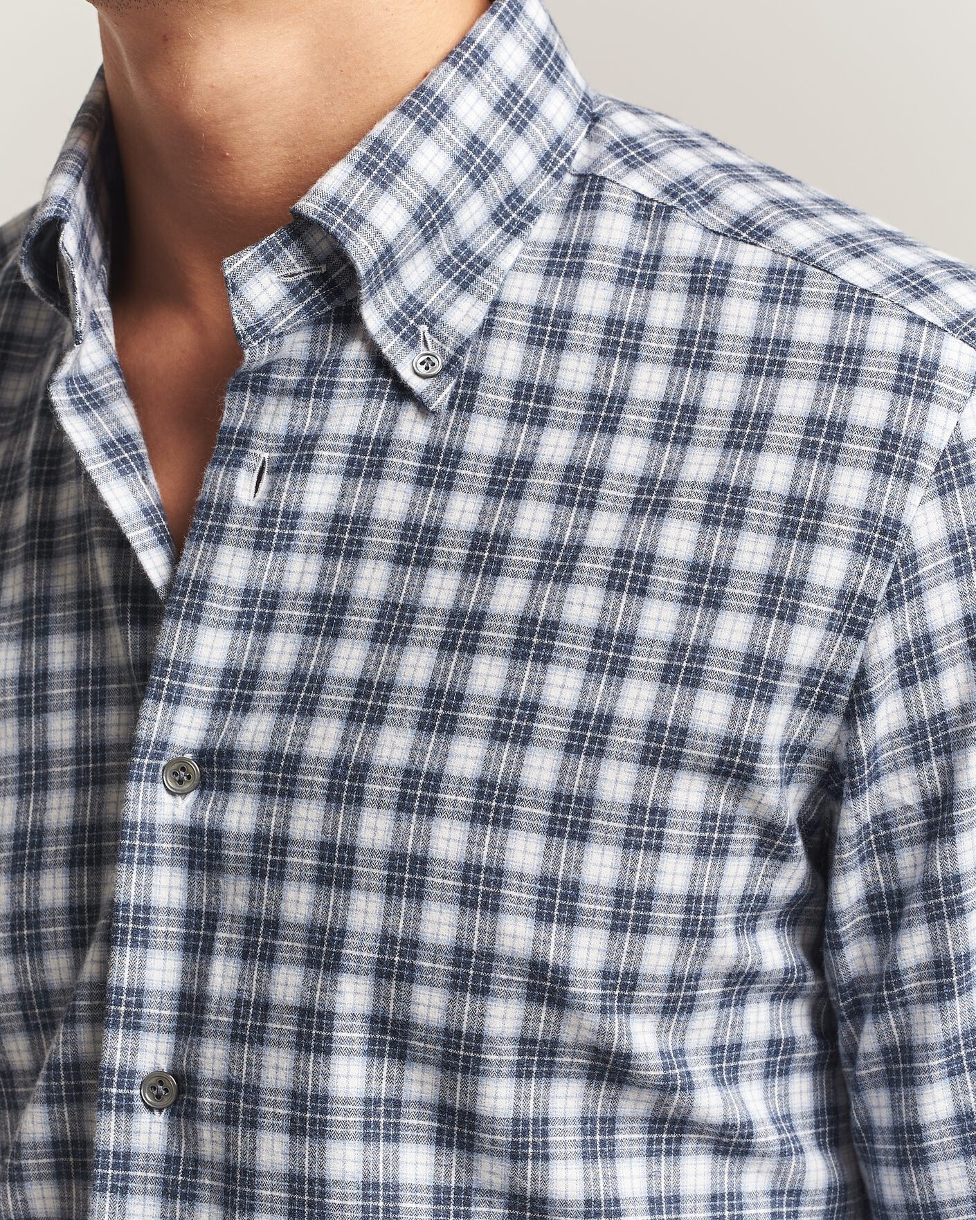 Herre | Skjorter | Mazzarelli | Soft Flannel Button Down Shirt Navy