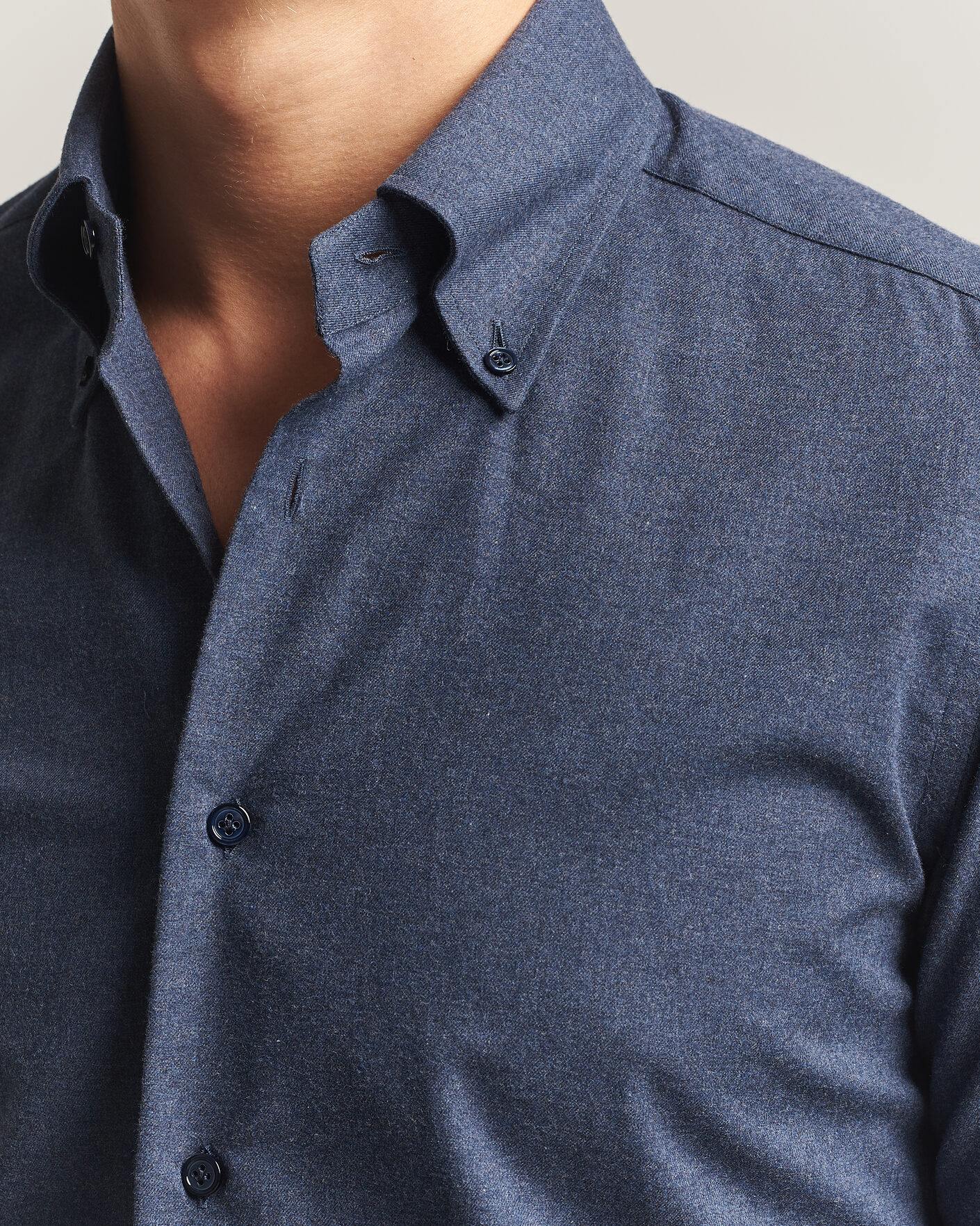 Herre | Skjorter | Mazzarelli | Soft Flannel Button Down Shirt Navy