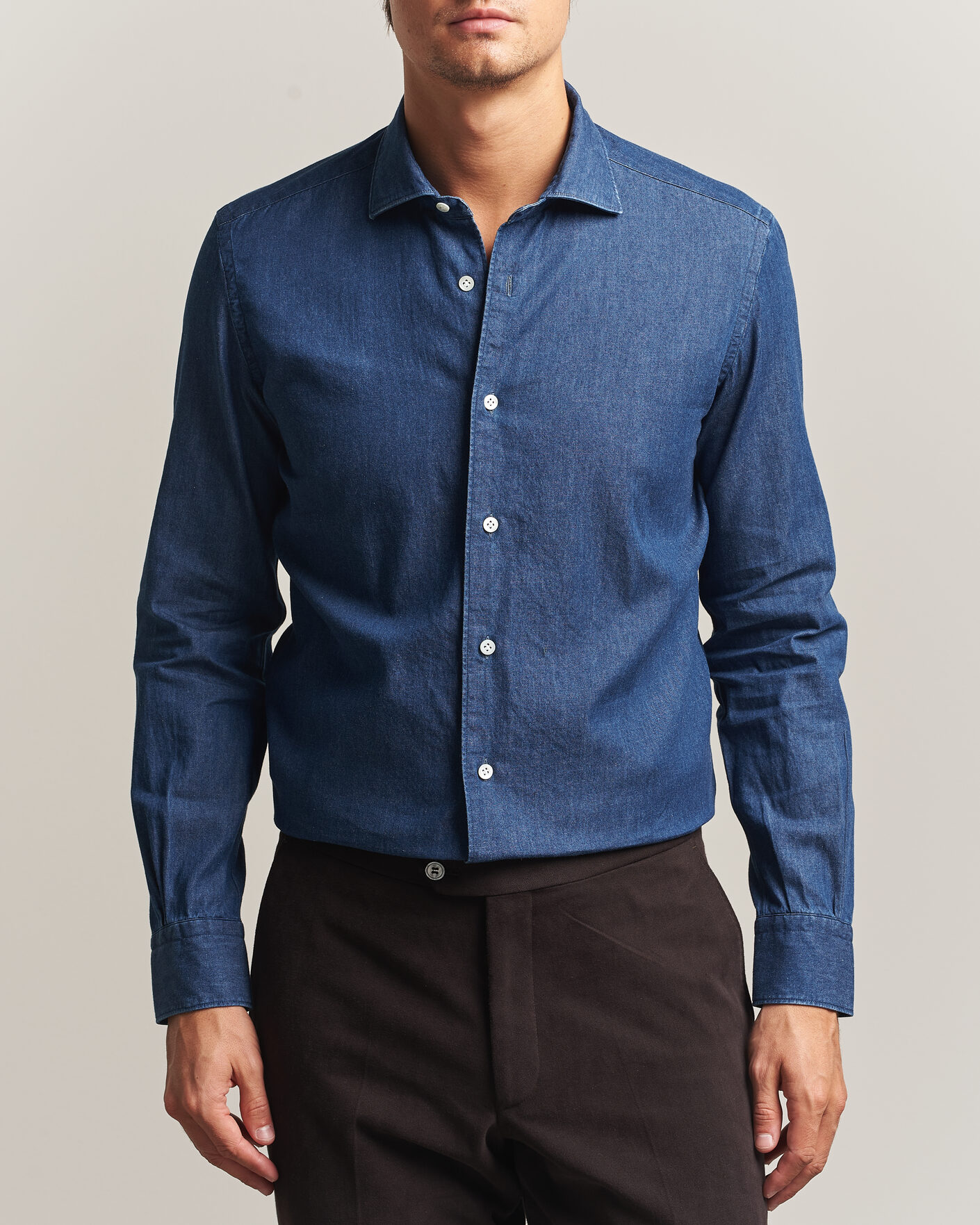Herre | Skjorter | Mazzarelli | Soft Denim Shirt Blue Wash