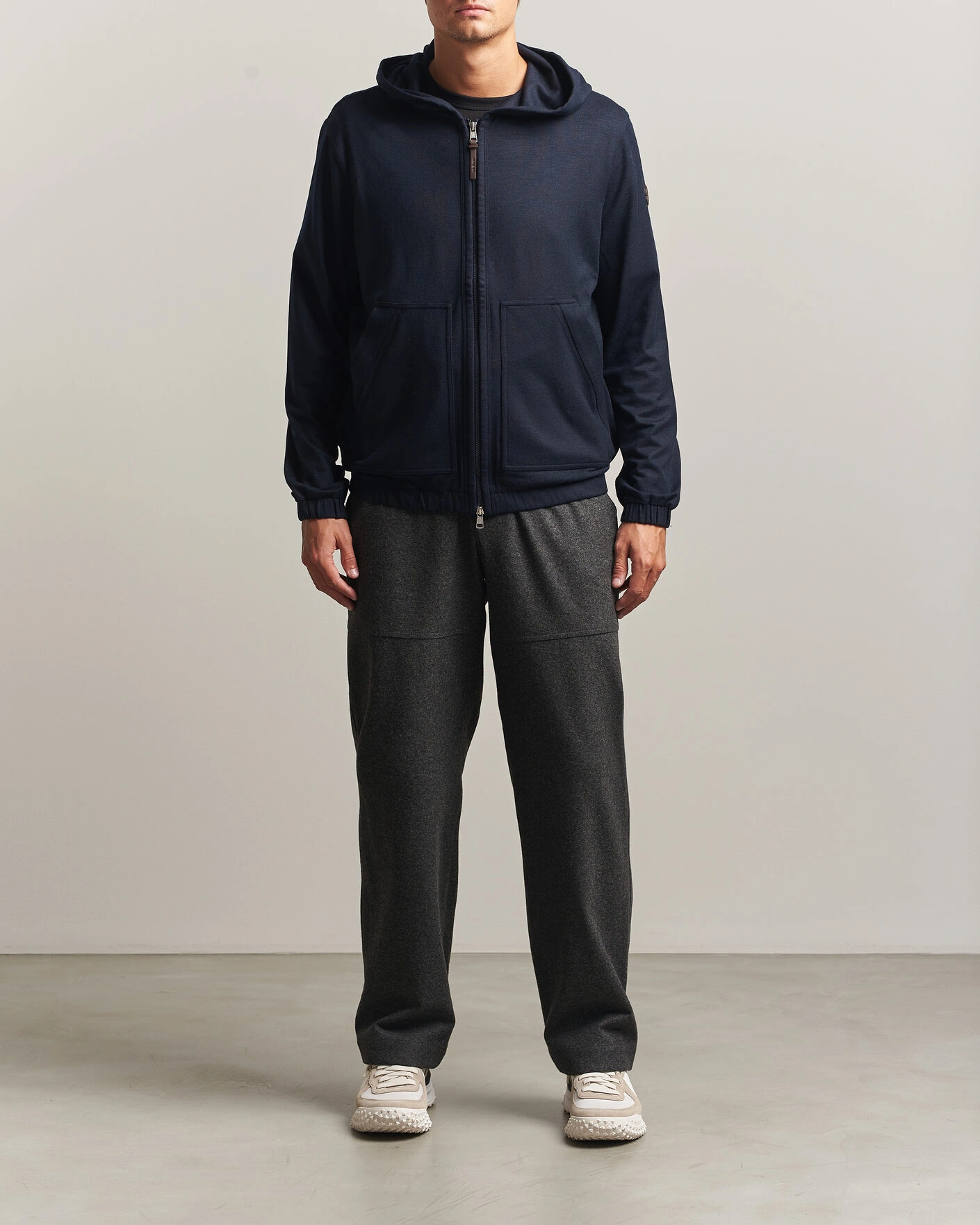 Herre | Gensere | Moncler | Full Zip Flannel Hoodie Navy