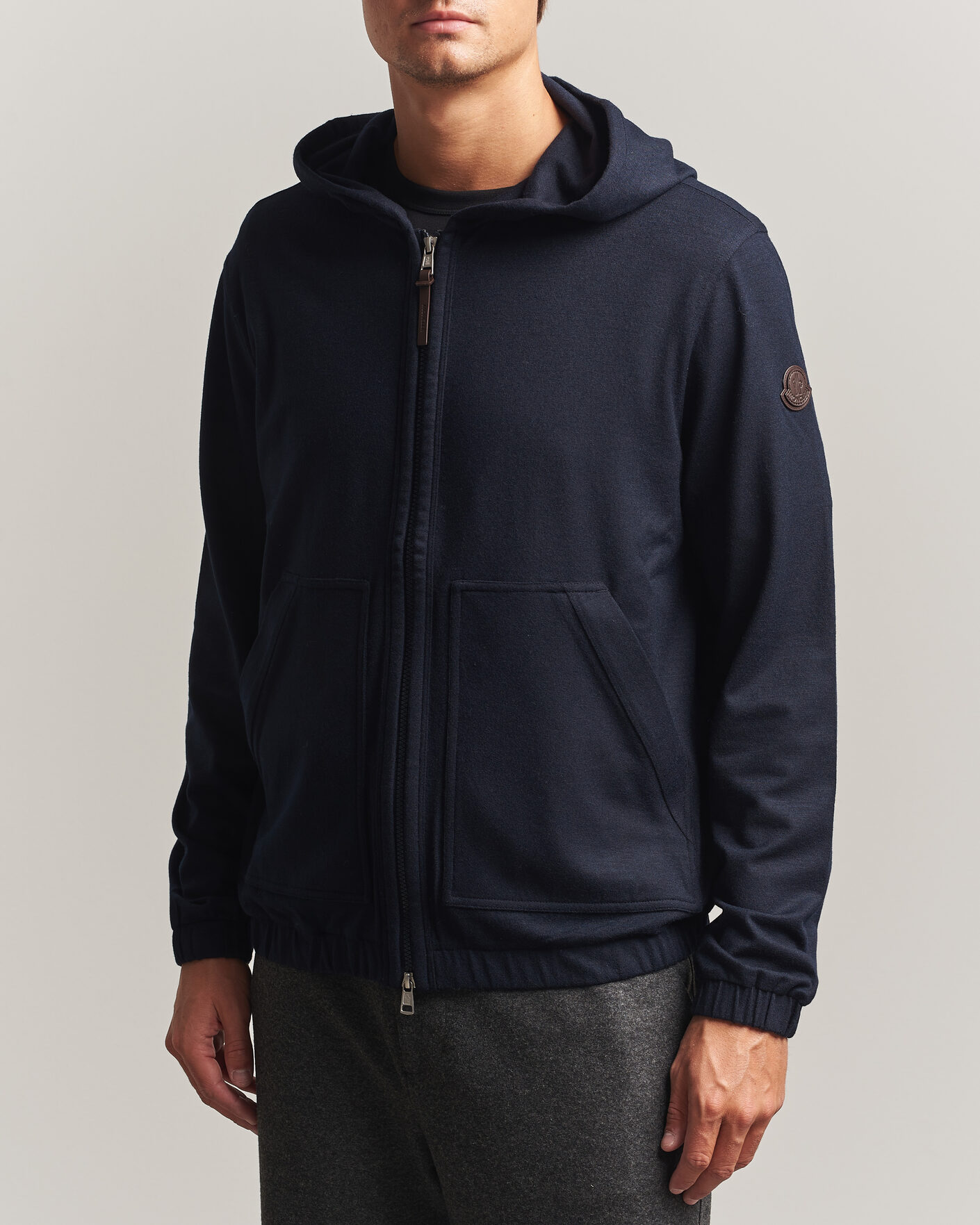 Herre | Gensere | Moncler | Full Zip Flannel Hoodie Navy