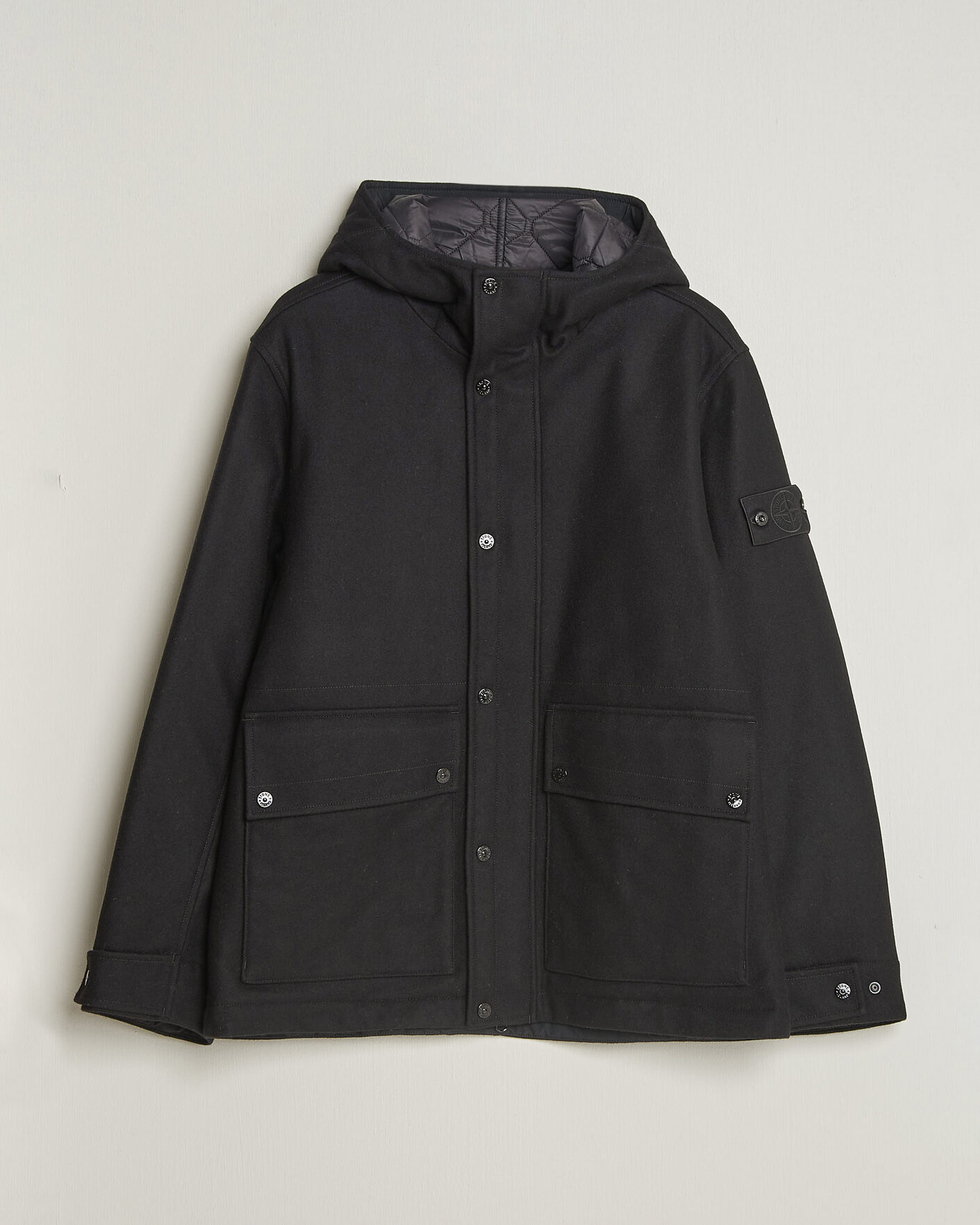 Herre | Jakker | Stone Island | Ghost Wool/Nylon Flannel Short Parka Black