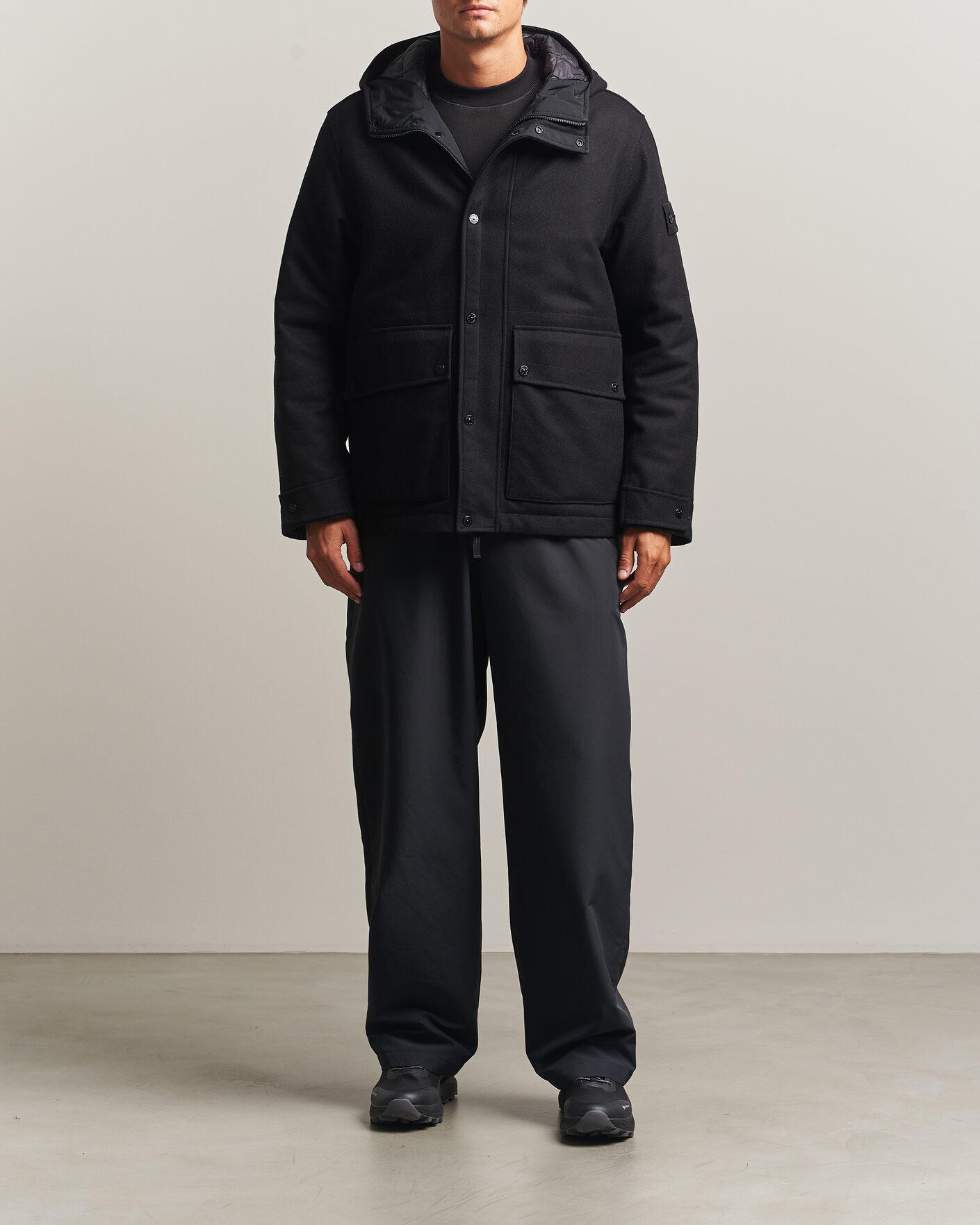 Herre | Jakker | Stone Island | Ghost Wool/Nylon Flannel Short Parka Black