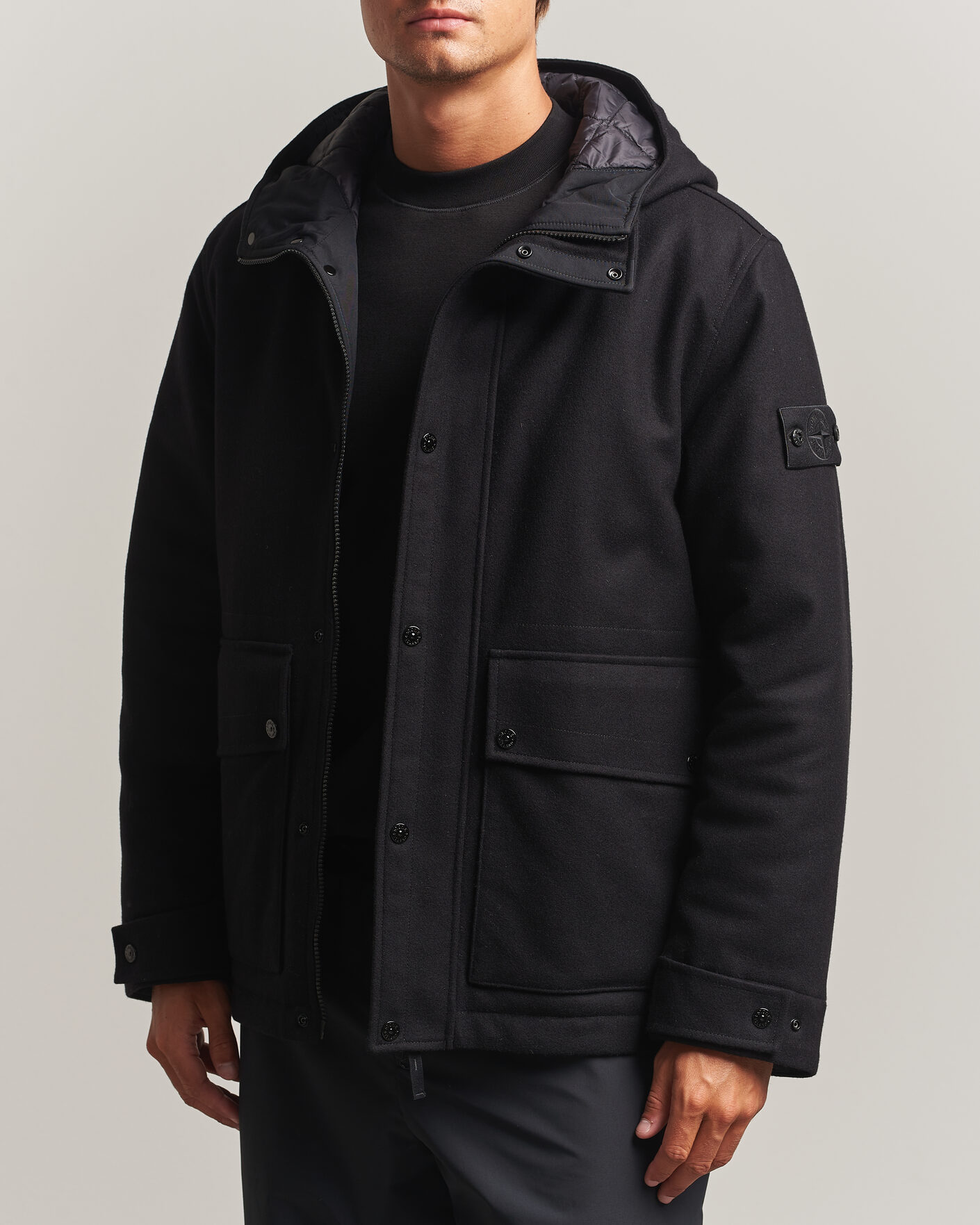 Herre | Jakker | Stone Island | Ghost Wool/Nylon Flannel Short Parka Black