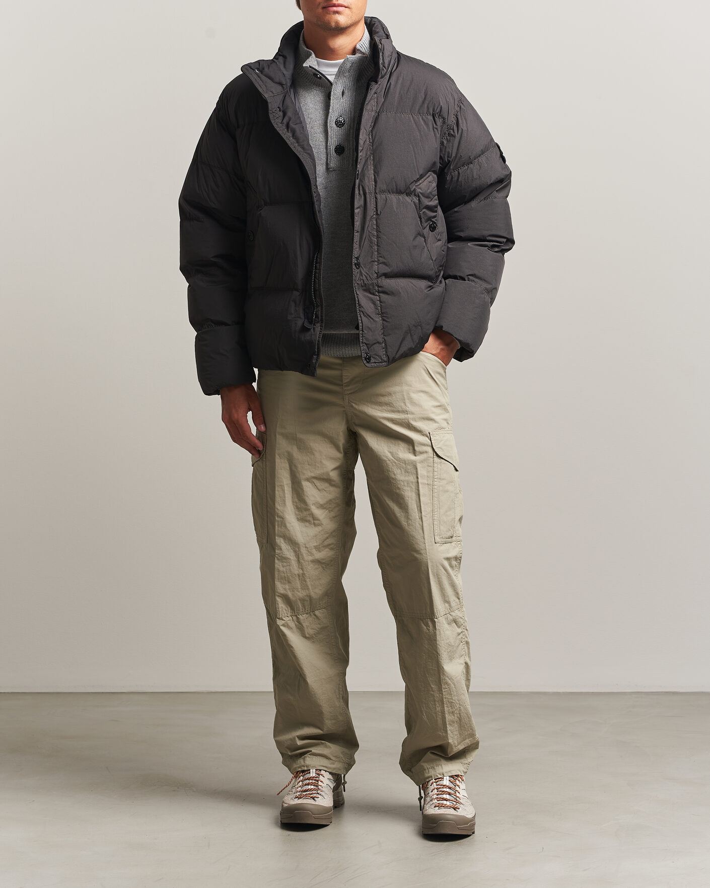Herre | Jakker | Stone Island | Crinkle Reps Padded Down Jacket Lead Grey