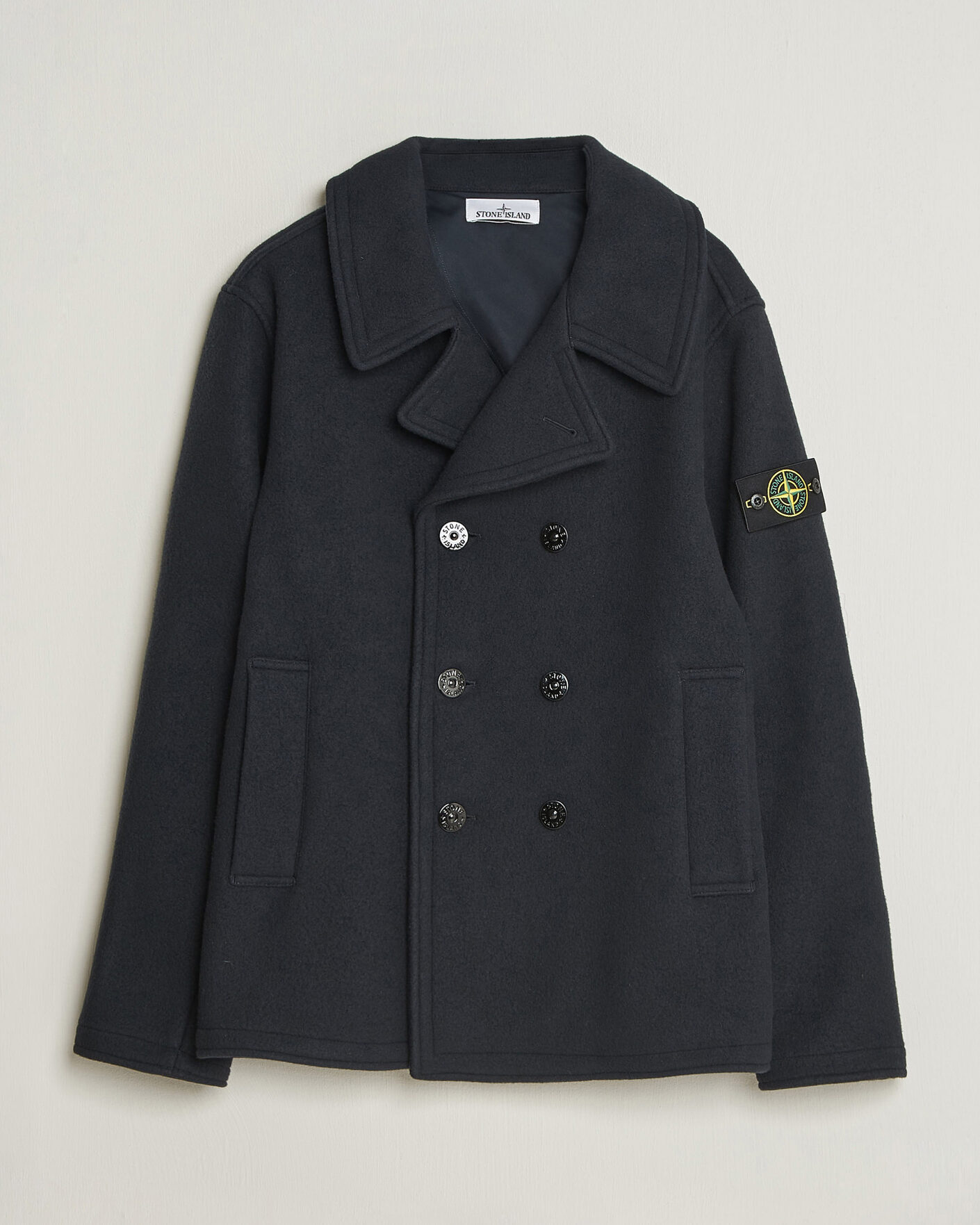 Herre | Jakker | Stone Island | Heavy Melton Wool Peacoat Navy Blue
