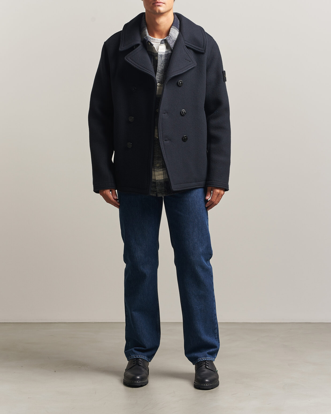 Herre | Jakker | Stone Island | Heavy Melton Wool Peacoat Navy Blue