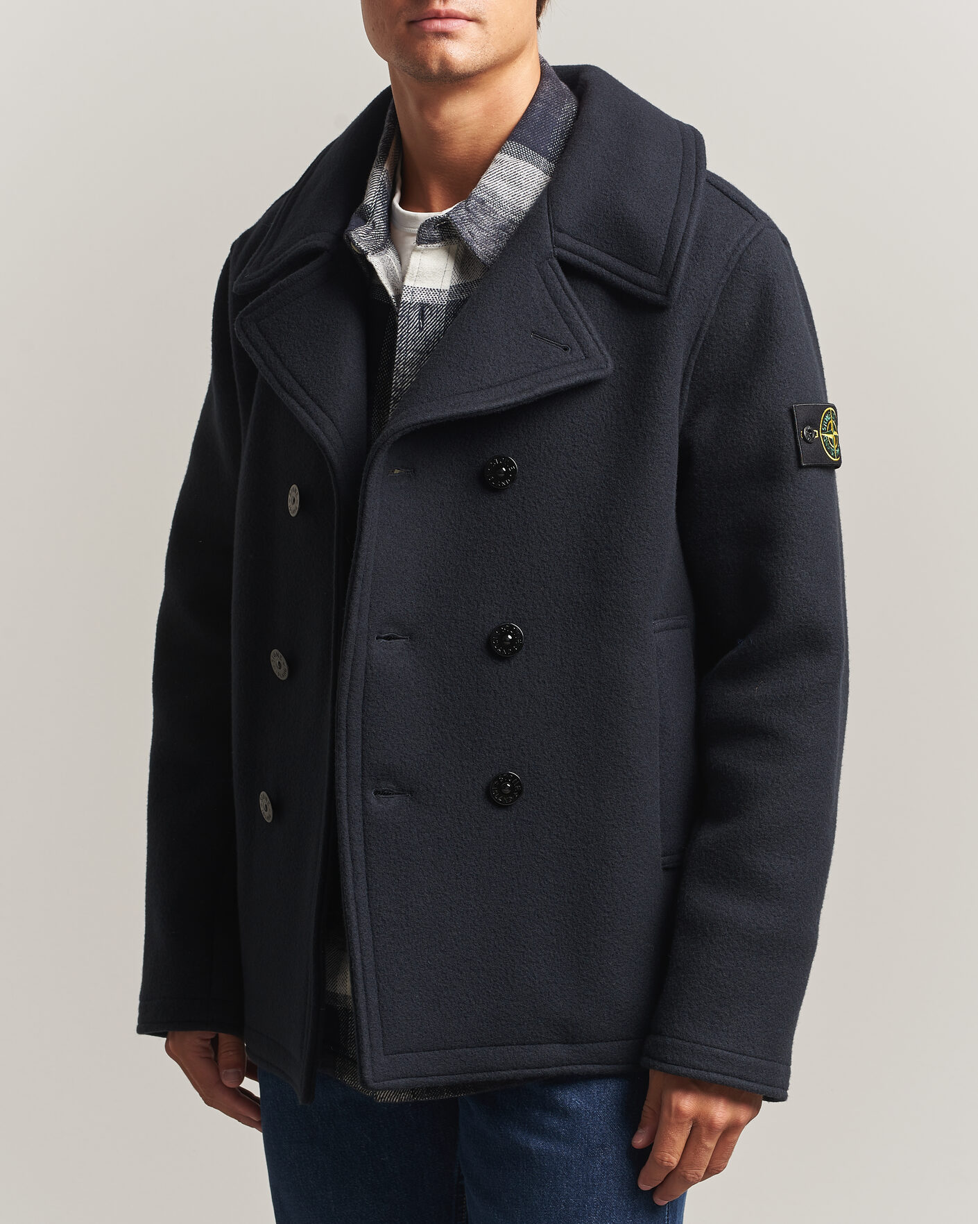 Herre | Jakker | Stone Island | Heavy Melton Wool Peacoat Navy Blue
