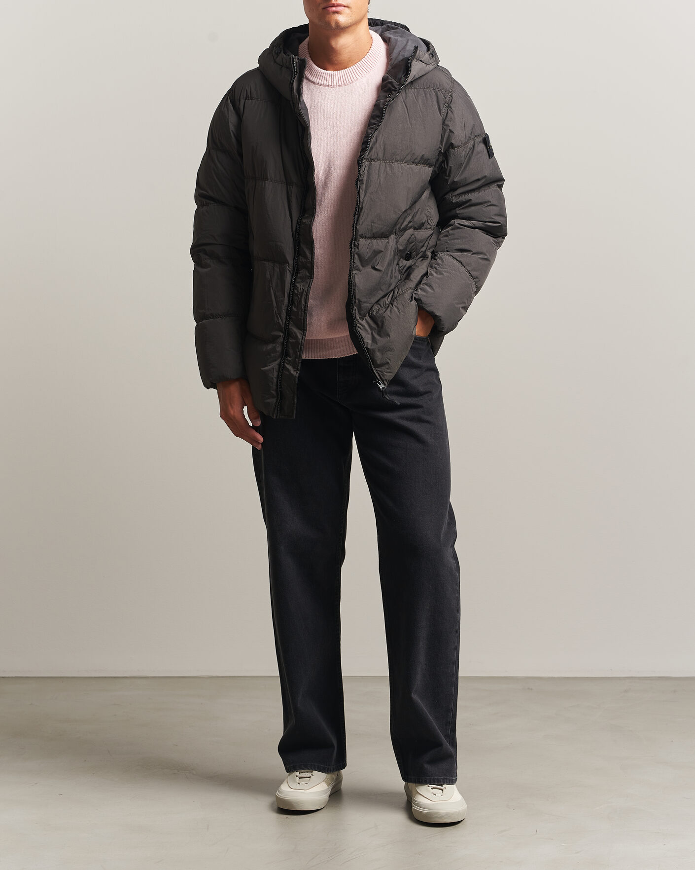 Herre | Jakker | Stone Island | Crinkle Reps Padded Hood Down Jacket Grey