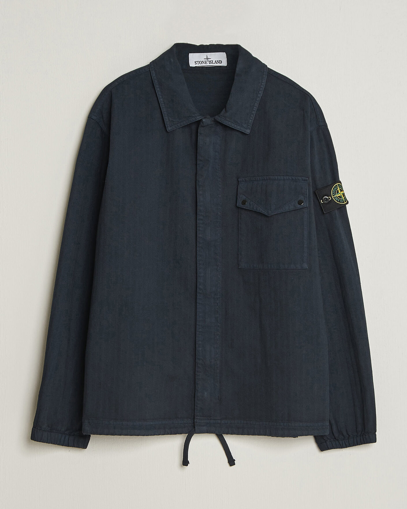 Herre | Skjorter | Stone Island | Garment Dyed Cotton Herringbone Overshirt Navy Blue