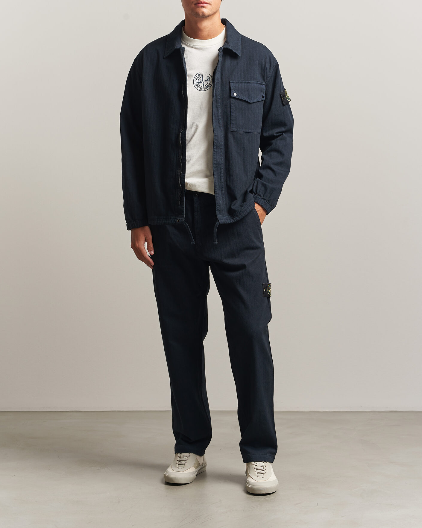 Herre | Skjorter | Stone Island | Garment Dyed Cotton Herringbone Overshirt Navy Blue