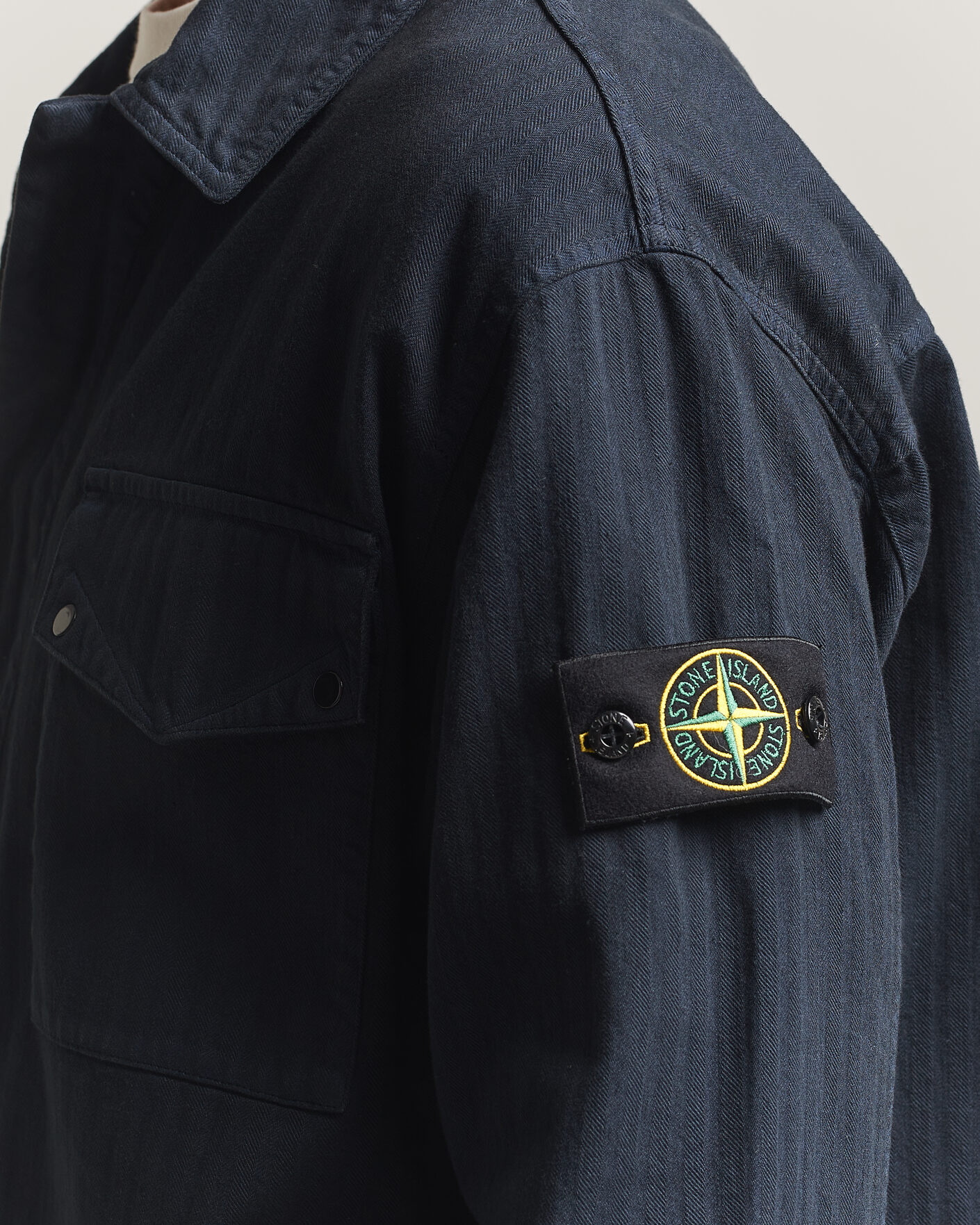 Herre | Skjorter | Stone Island | Garment Dyed Cotton Herringbone Overshirt Navy Blue