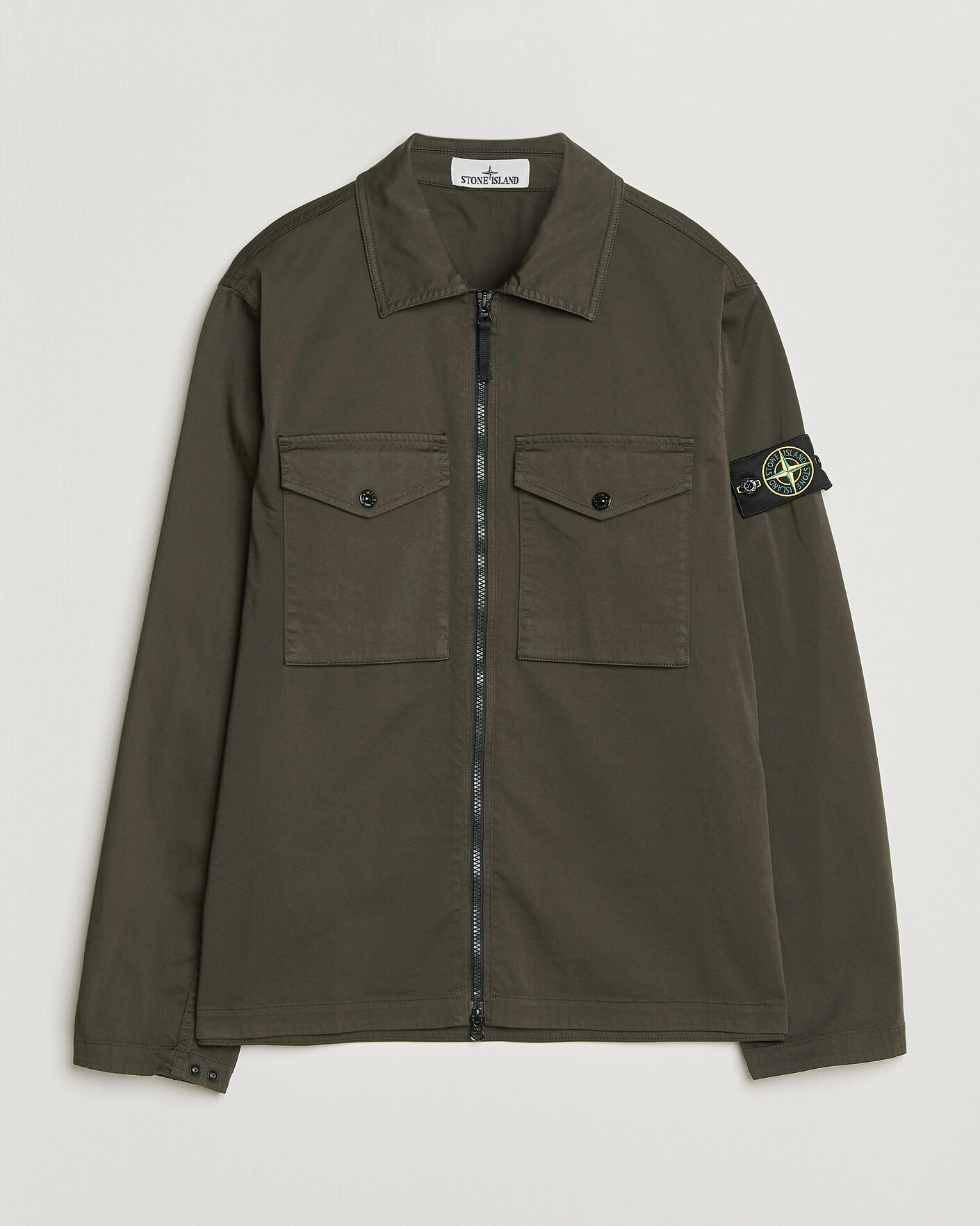 Herre | Skjorter | Stone Island | Organic Cotton Satin Stretch Zip Overshirt Grey