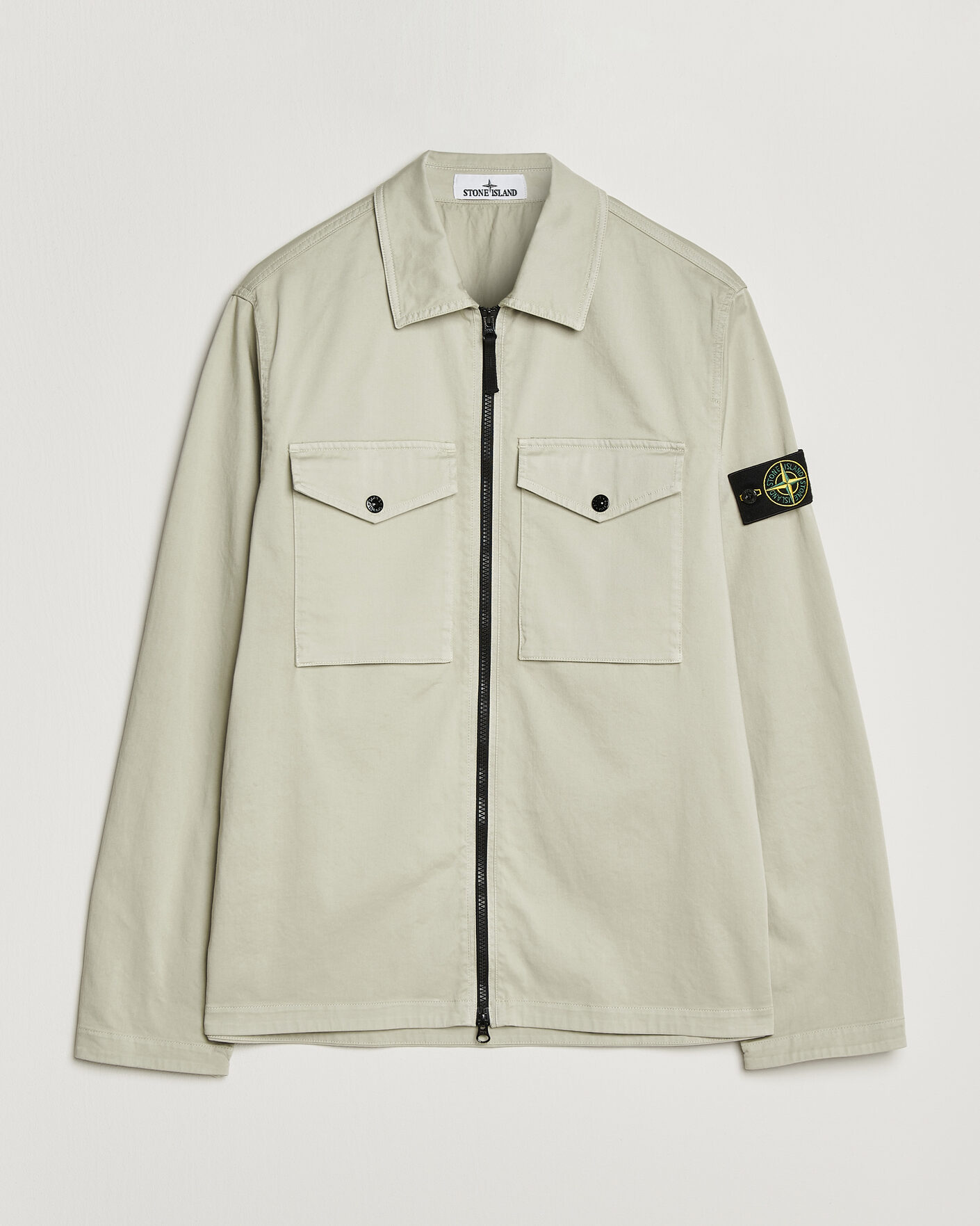 Herre | Skjorter | Stone Island | Organic Cotton Satin Stretch Zip Overshirt Sand