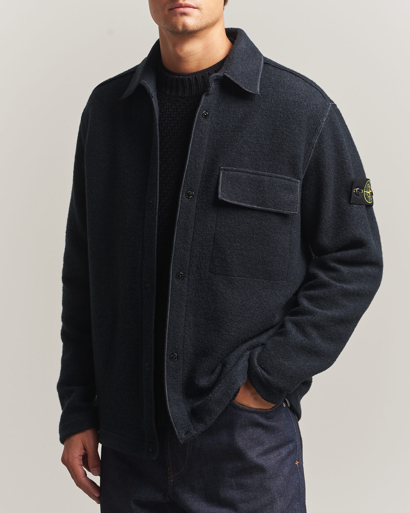 Herre | Skjorter | Stone Island | Micro Bouclé Overshirt Navy Blue