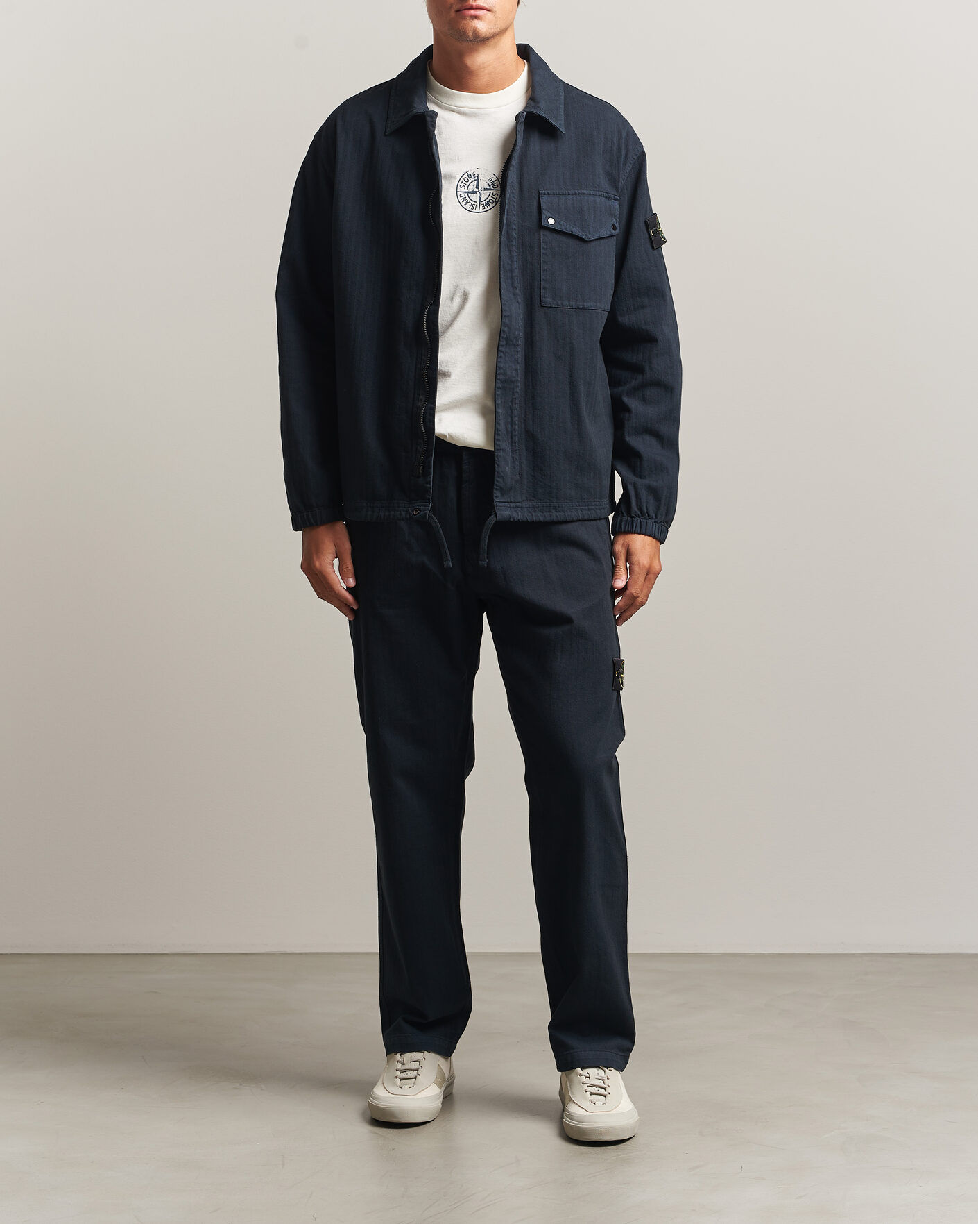 Herre | Bukser | Stone Island | Cotton Herringbone Pants Navy Blue