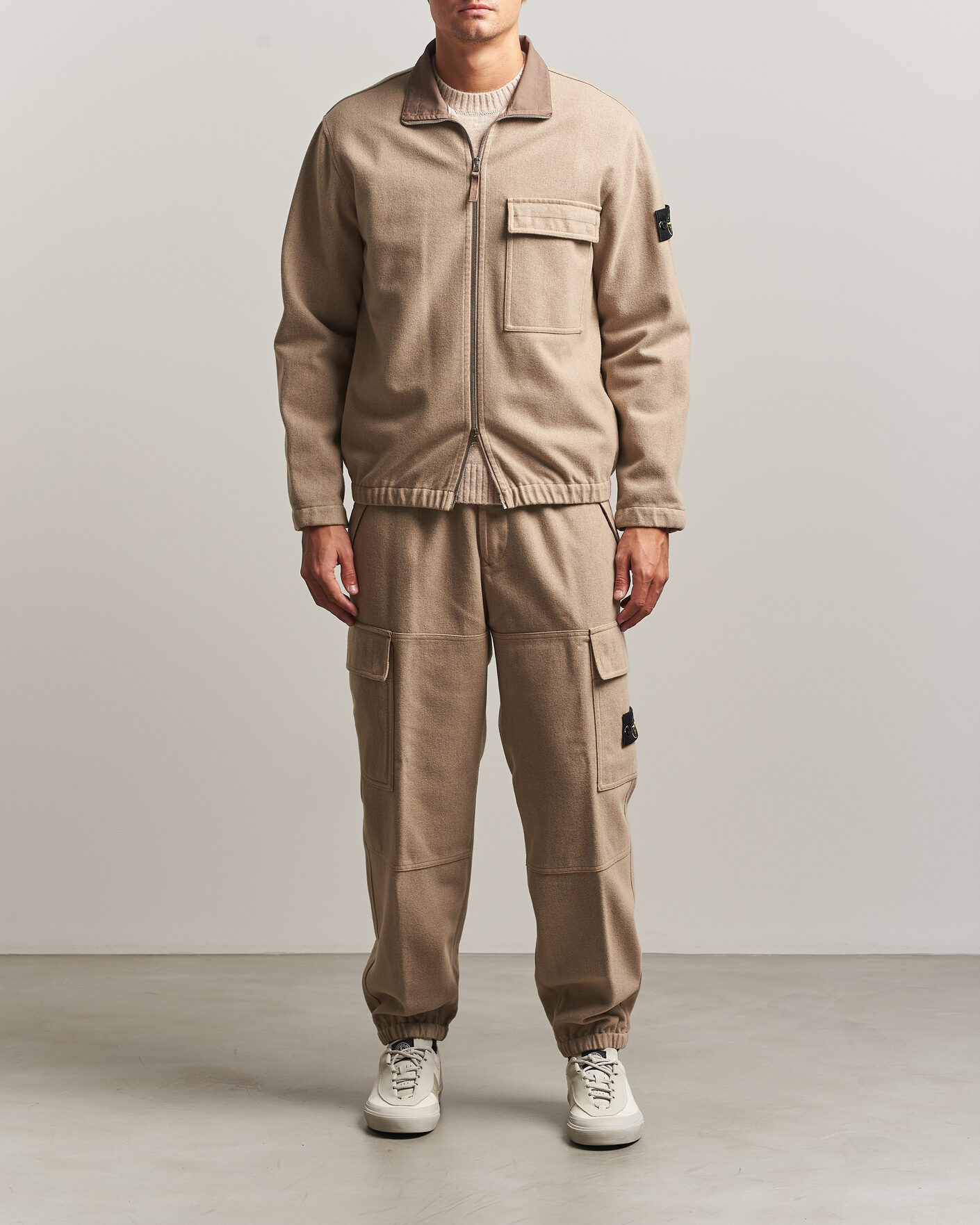 Herre | Bukser | Stone Island | Wool/Nylon Flannel Cargo Trousers Biscuit