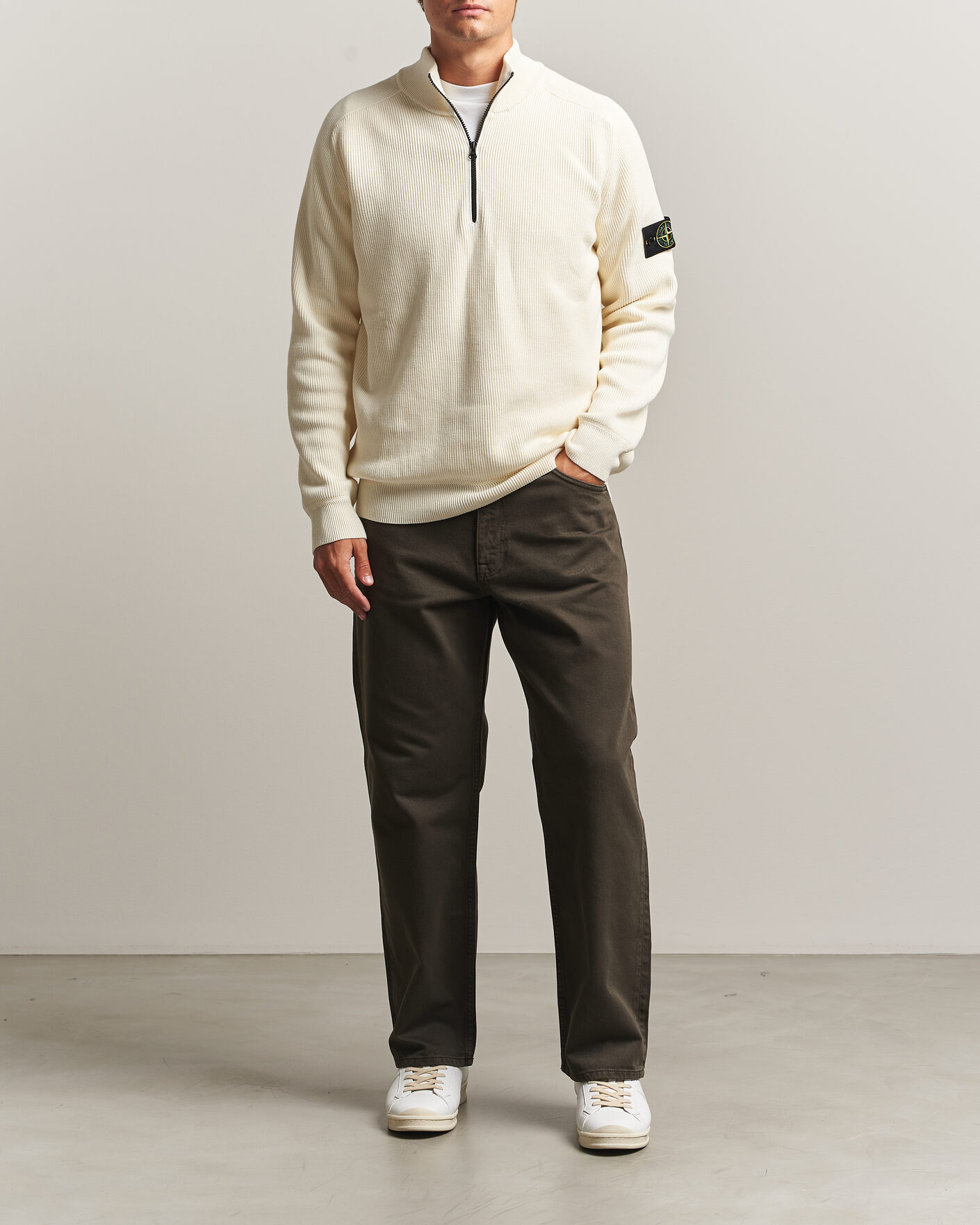 Herre | Gensere | Stone Island | Ribbed Soft Organic Cotton Half-Zip Ivory