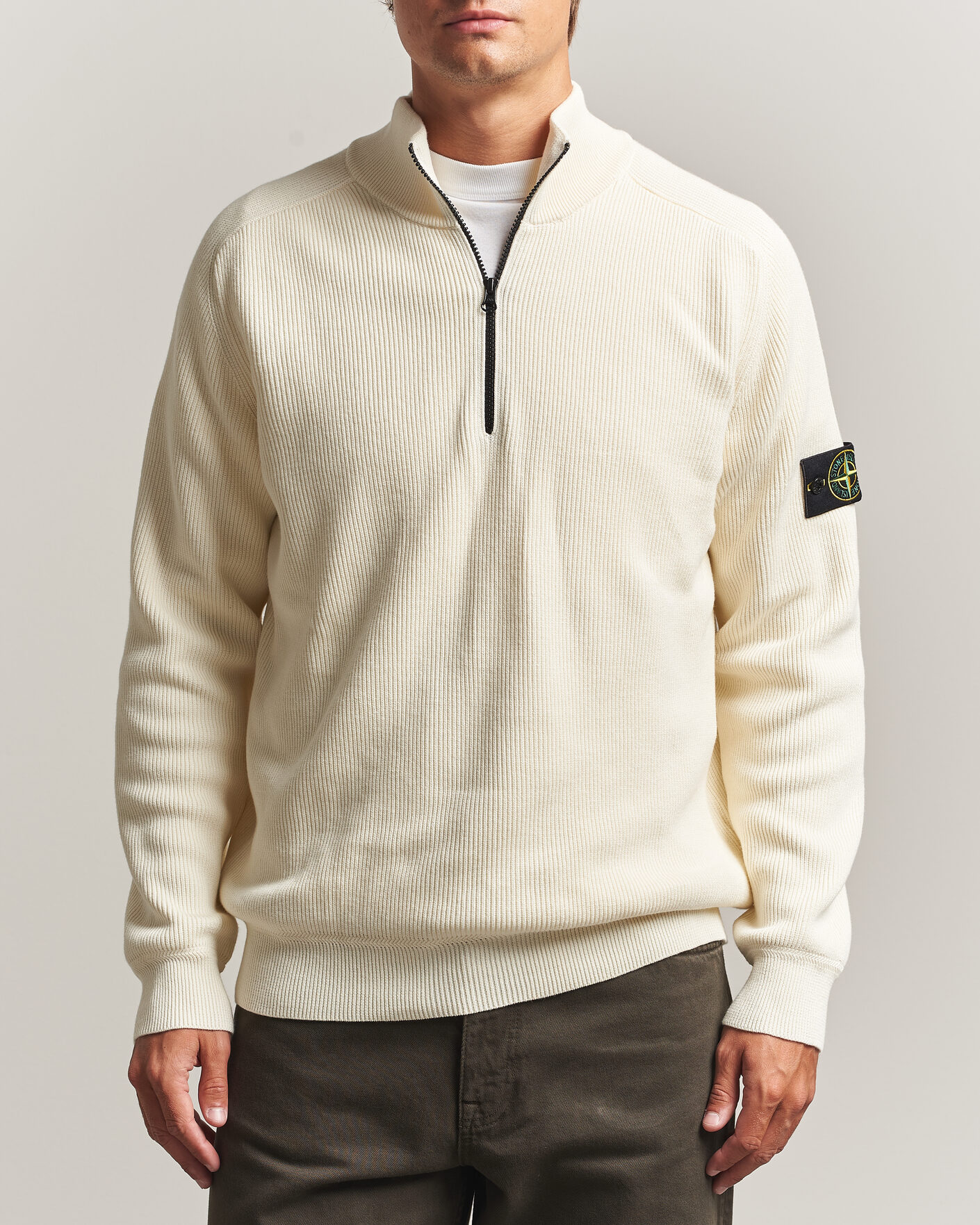 Herre | Gensere | Stone Island | Ribbed Soft Organic Cotton Half-Zip Ivory