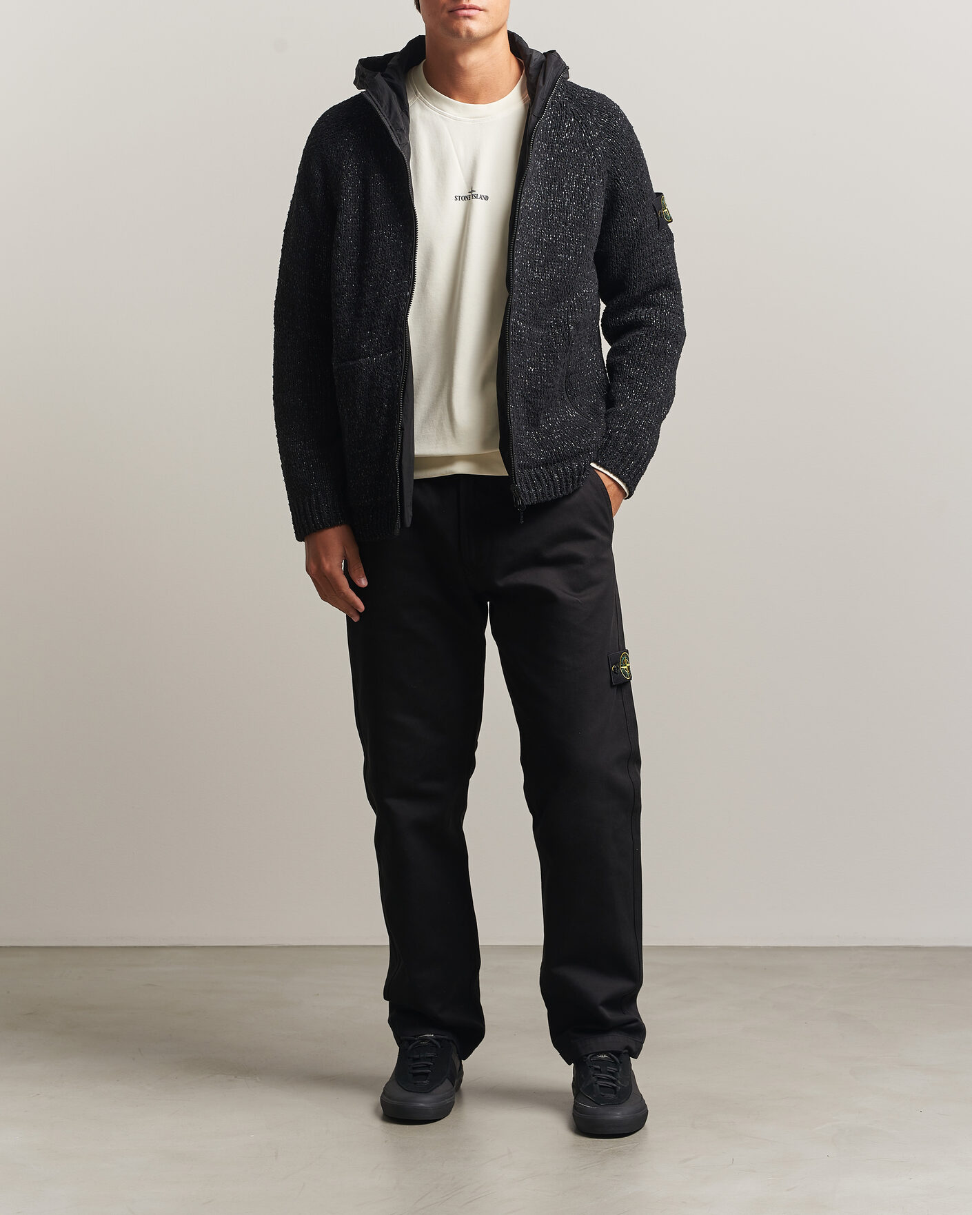 Herre | Gensere | Stone Island | Brushed Cotton/Nylon Reversible Zip Hood Black