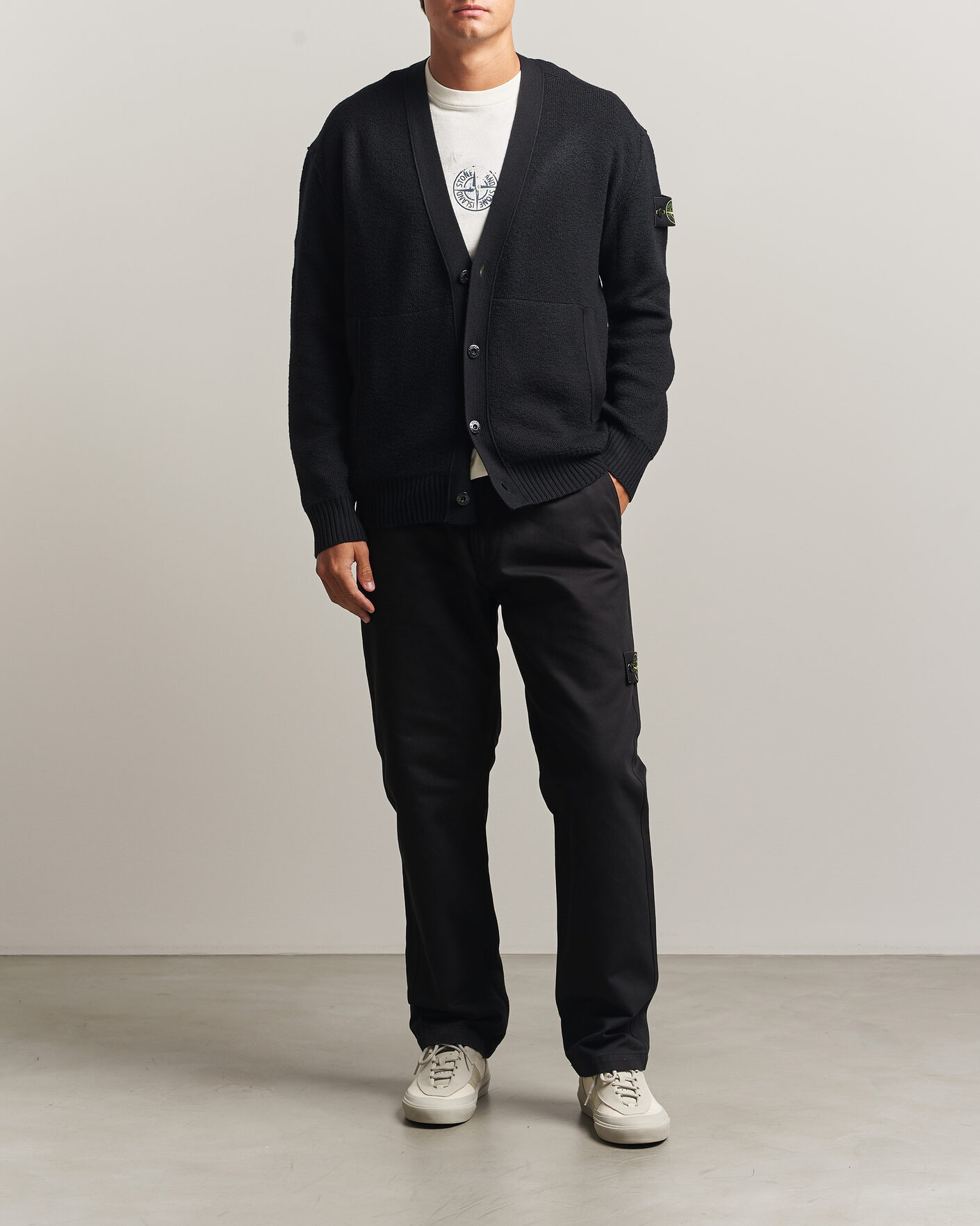Herre | Gensere | Stone Island | Textured Stitch Wool Cardigan Black