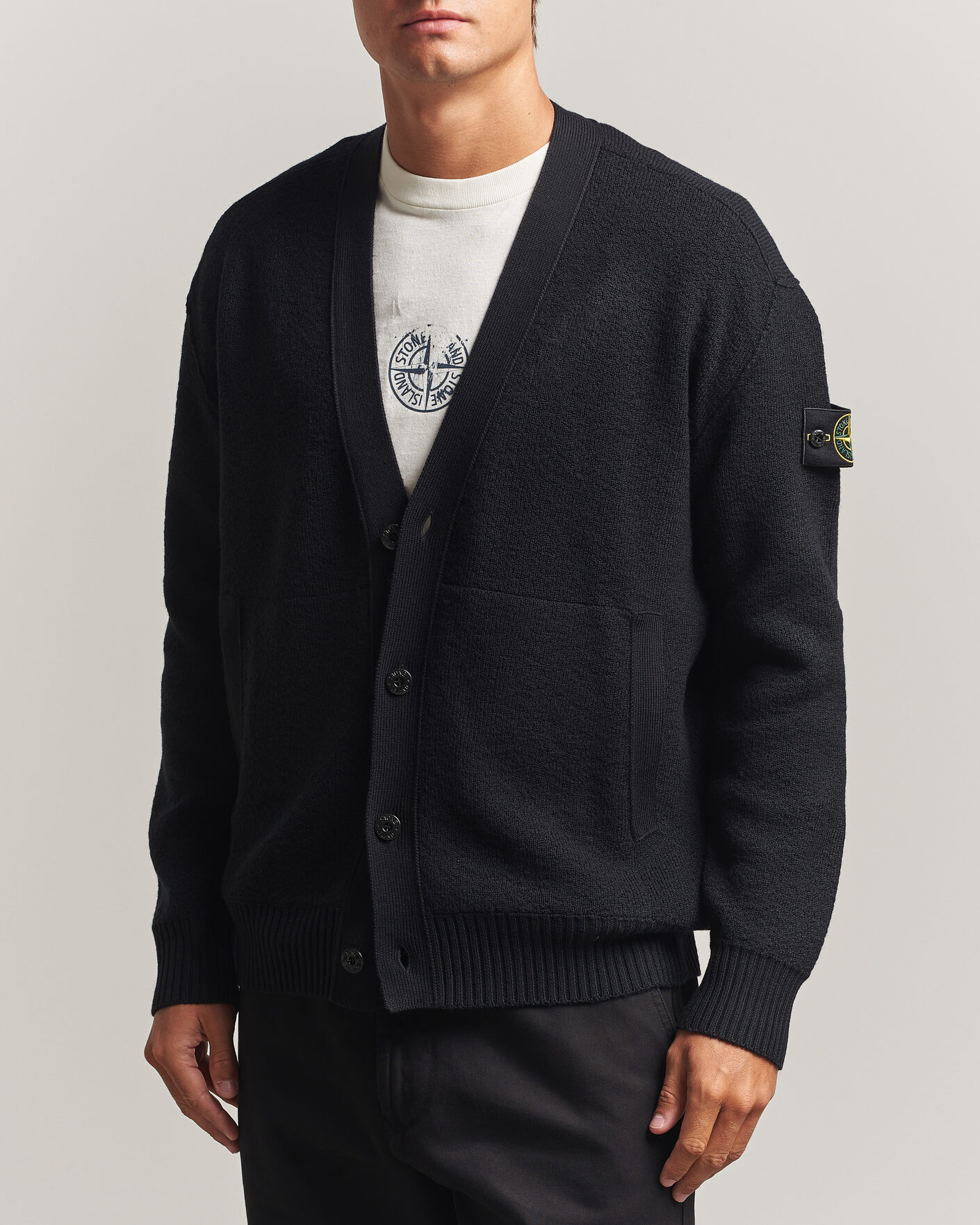 Herre | Gensere | Stone Island | Textured Stitch Wool Cardigan Black
