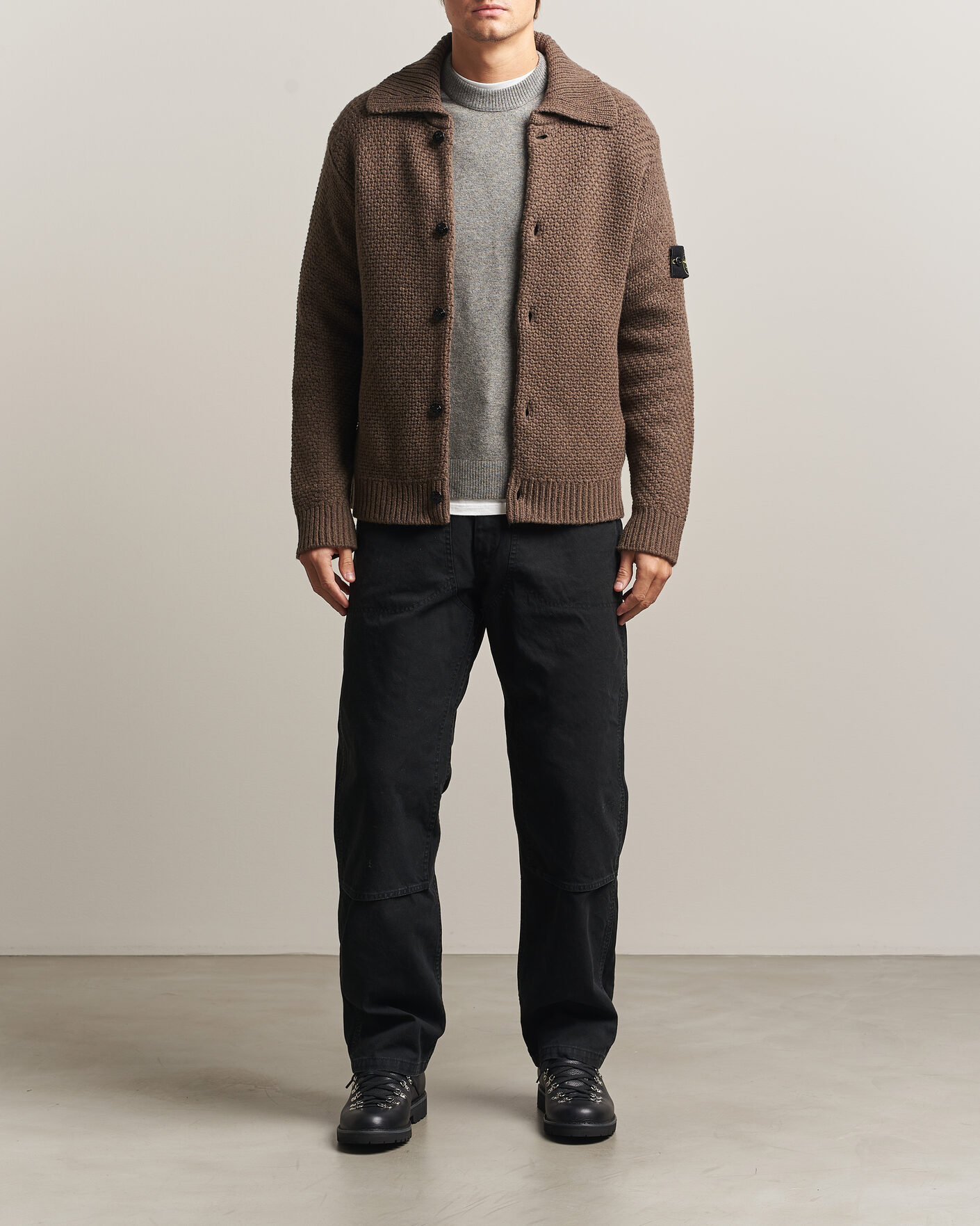 Herre | Gensere | Stone Island | Basket Stitch Lambswool Cardigan Umber Melange