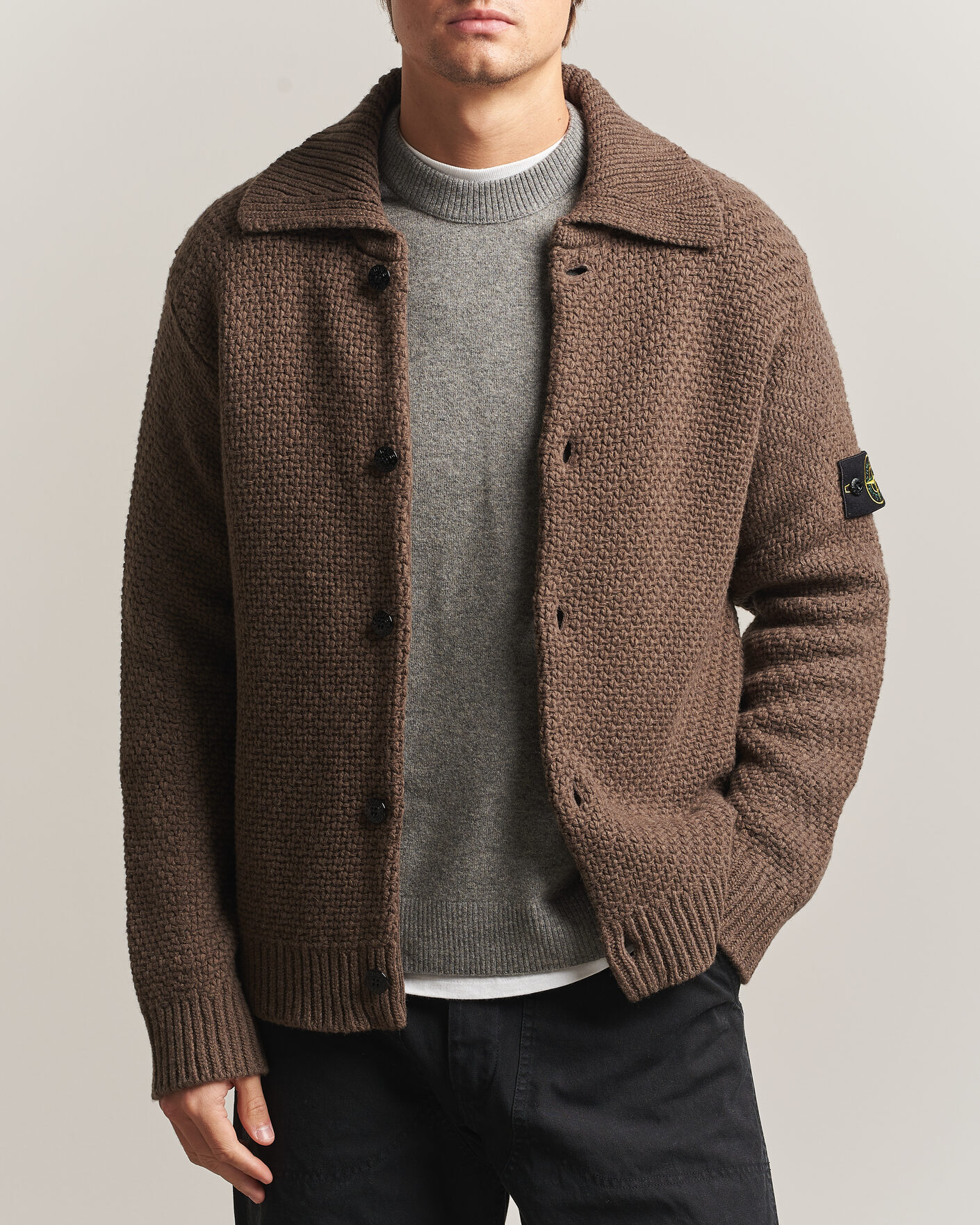 Herre | Gensere | Stone Island | Basket Stitch Lambswool Cardigan Umber Melange